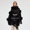 Cashmere Real Fox Fur Embroidered Tassel Cape Shawl