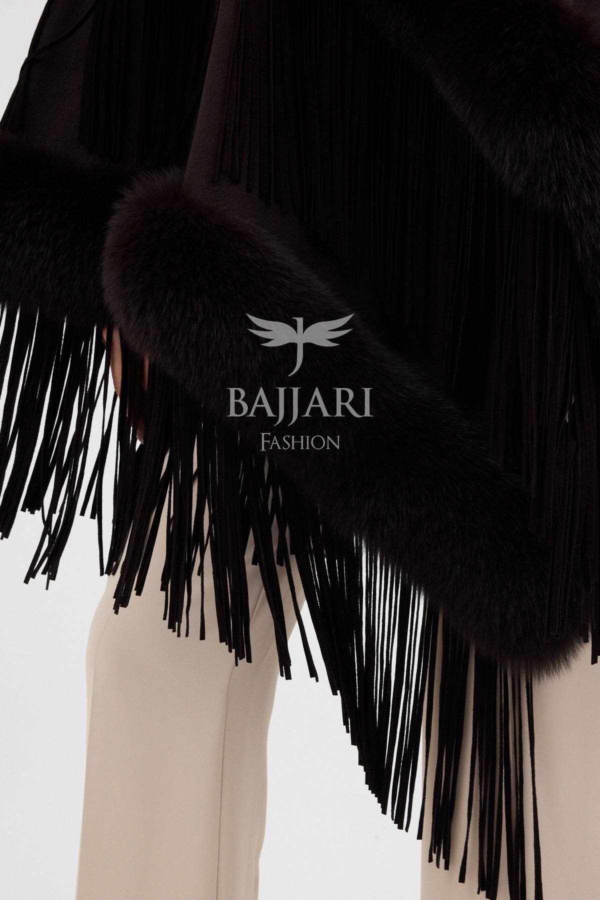 Cashmere Real Fox Fur Embroidered Tassel Cape Shawl