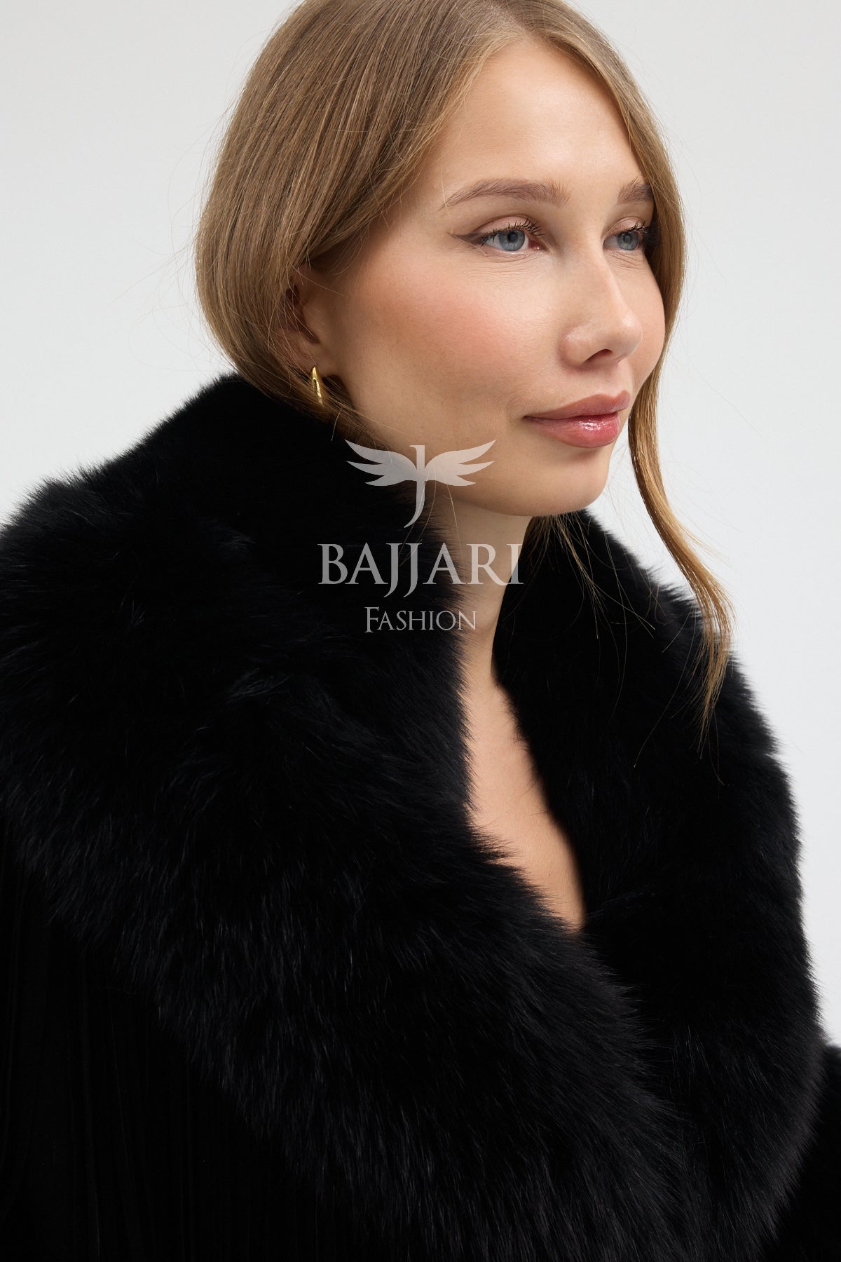 Black Cashmere Real Fox Fur Embellished Tassel Cape Shawl