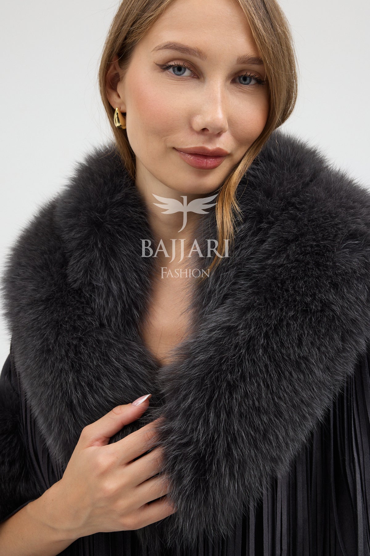 Hooded Cashmere Real Fox Fur Embroidered Tassel Cape Shawl
