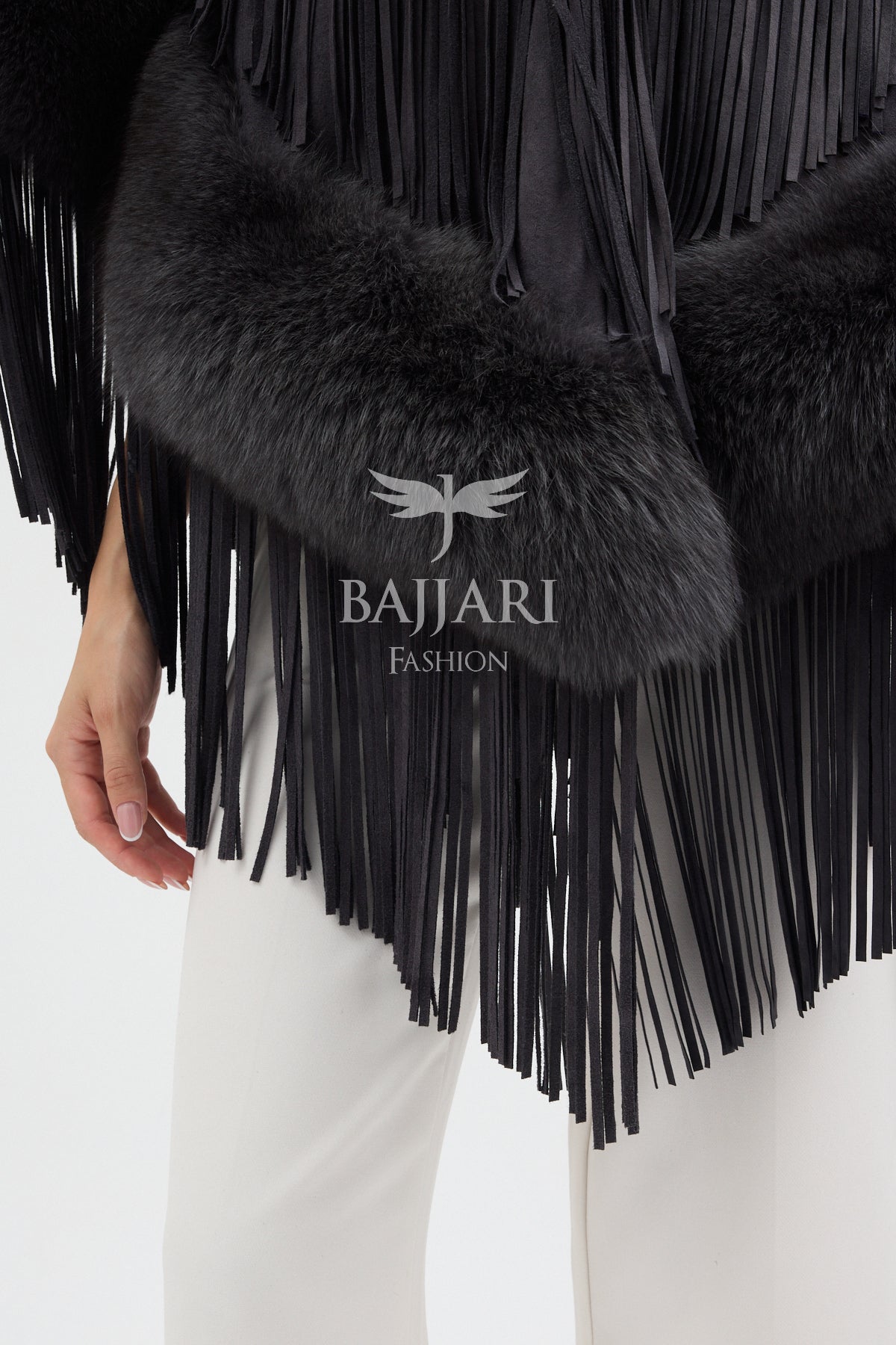 Cashmere Real Fox Fur Embellished Tassel Cape Shawl