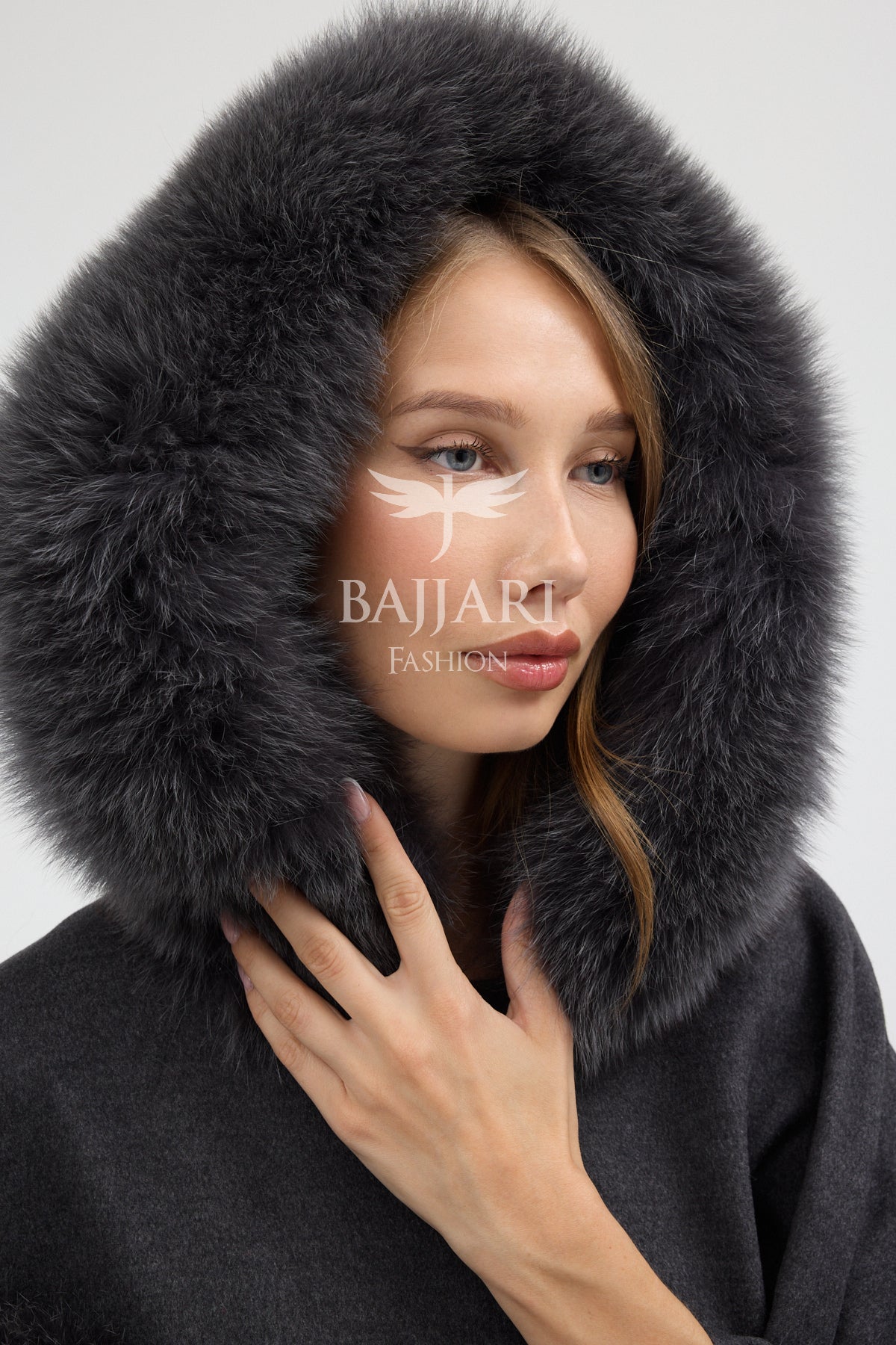 Hooded Cashmere Real Fox Fur Embroidered Tassel Cape Shawl