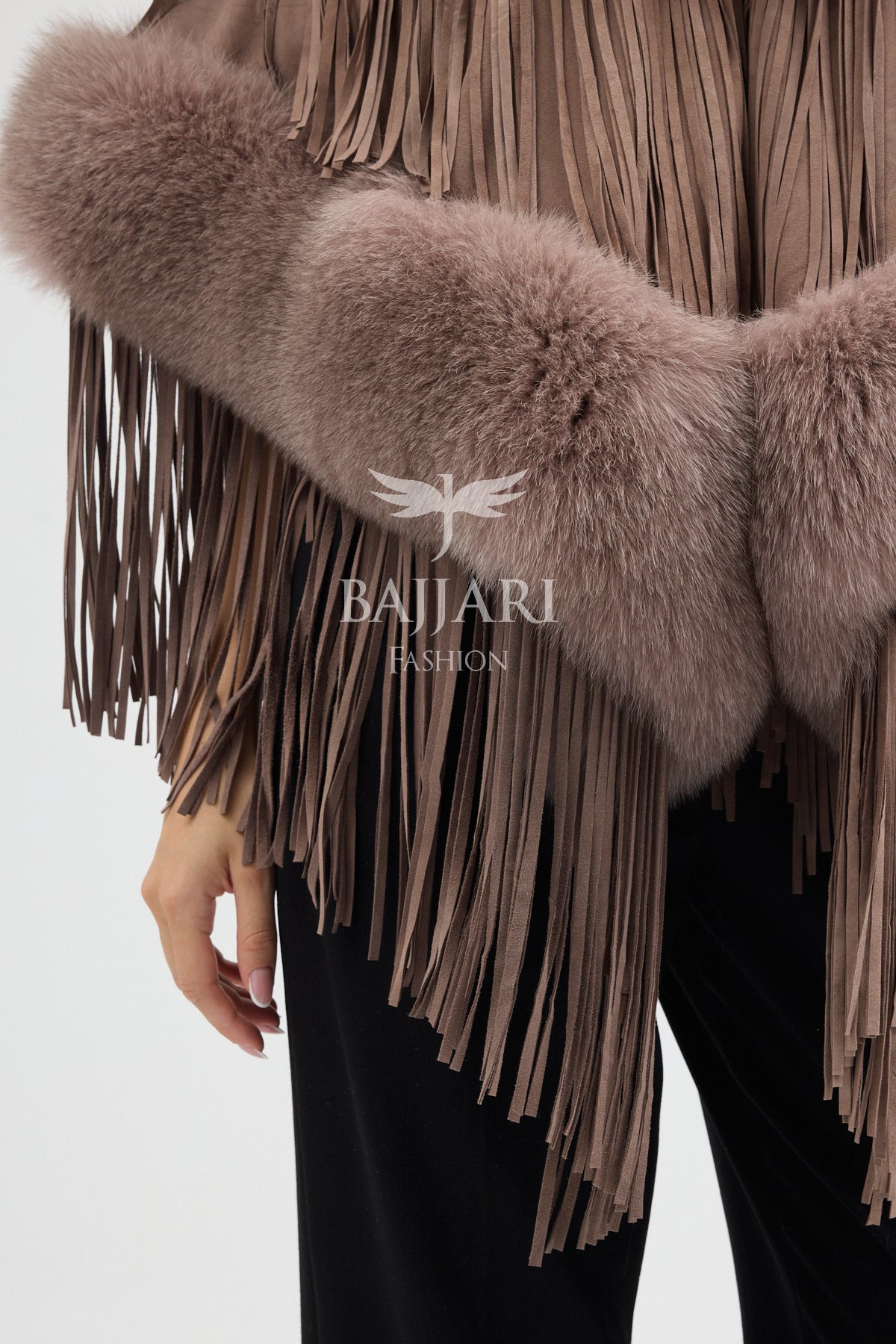 Cashmere Real Fox Fur Embellished Tassel Cape Shawl