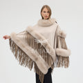 Cashmere Real Fox Fur Embroidered Tassel Cape Shawl