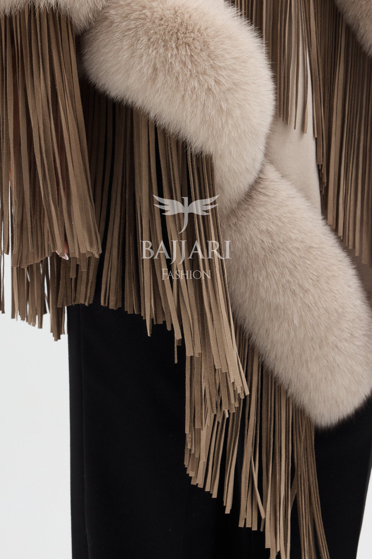 Cashmere Real Fox Fur Embroidered Tassel Cape Shawl