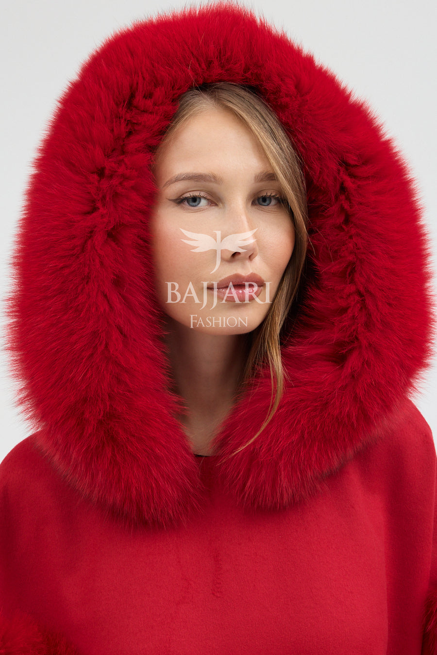 Hooded Cashmere Real Fox Fur Embroidered Tassel Cape Shawl