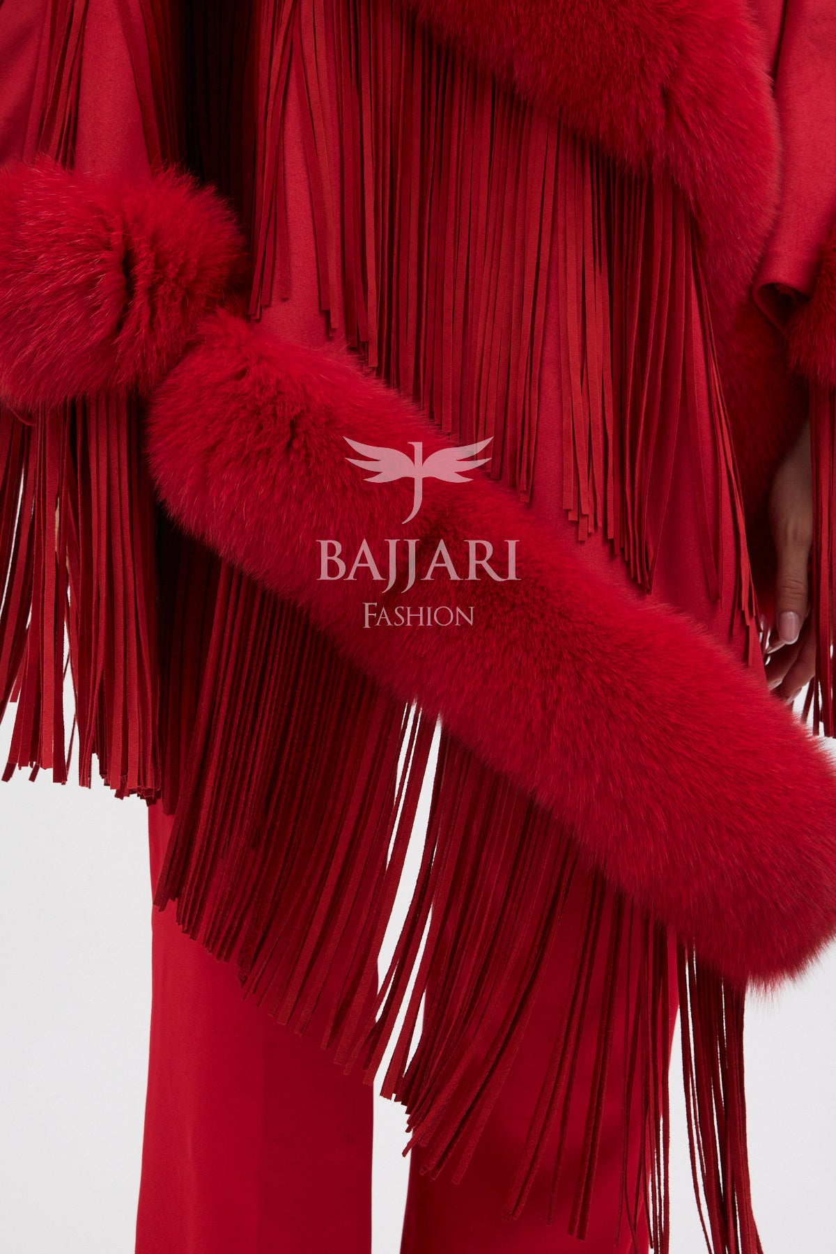 Hooded Cashmere Real Fox Fur Embroidered Tassel Cape Shawl