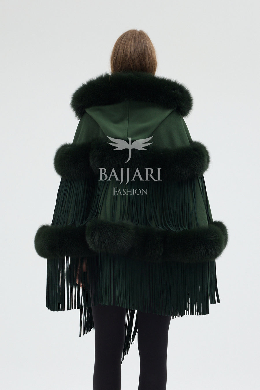 Hooded Cashmere Real Fox Fur Embroidered Tassel Cape Shawl