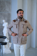 Men's Waterproof Hooded Jacket with Rabbit Fur Trim