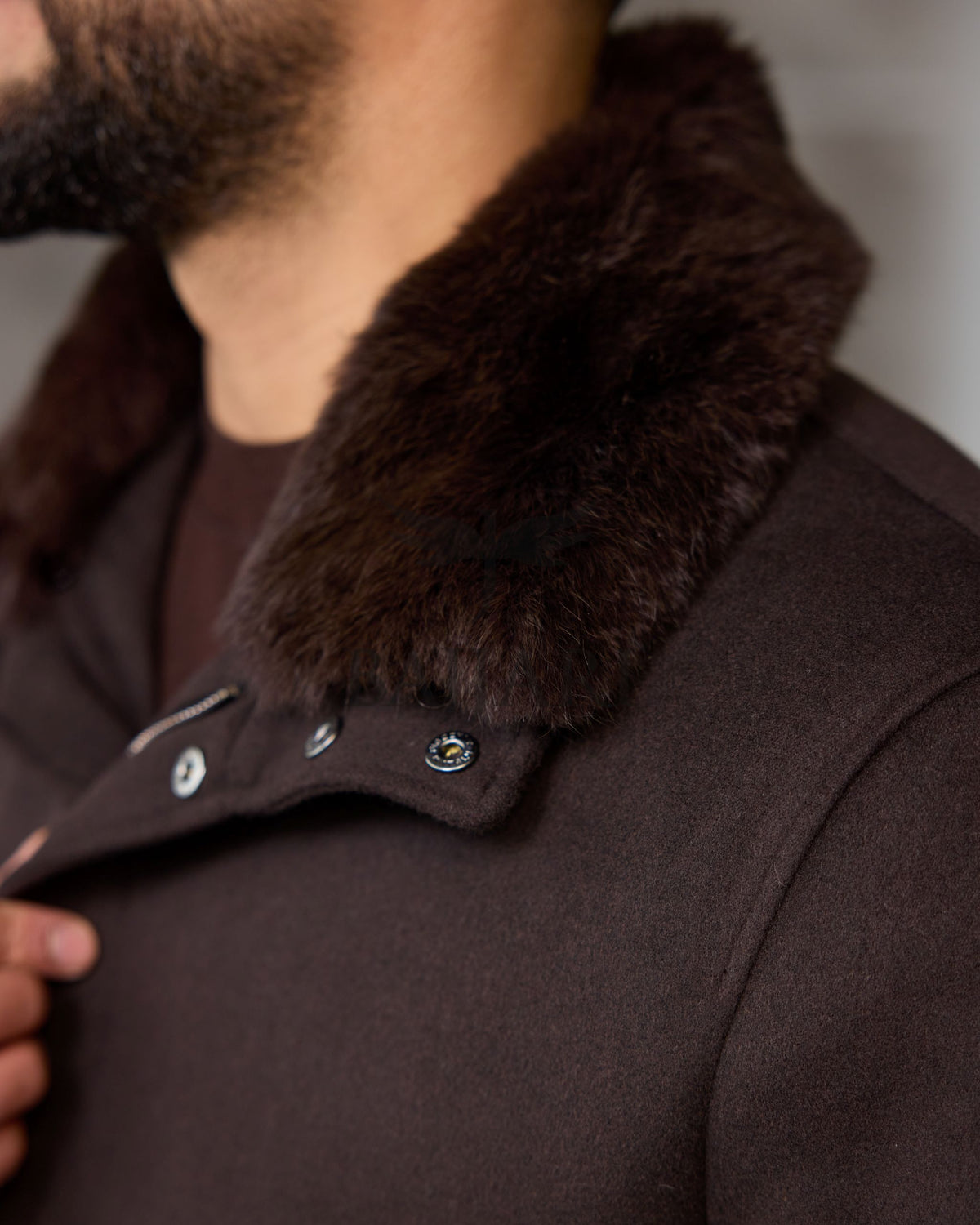 Men's Cashmere Jacket with Removable Lining and Collar, Featuring Rabbit Rex Fur Detail