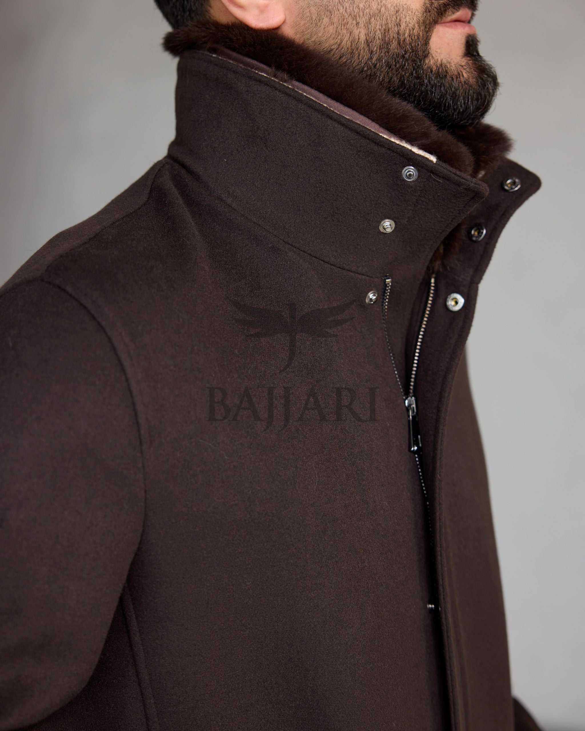 Men's Cashmere Jacket with Removable Lining and Collar, Featuring Rabbit Rex Fur Detail