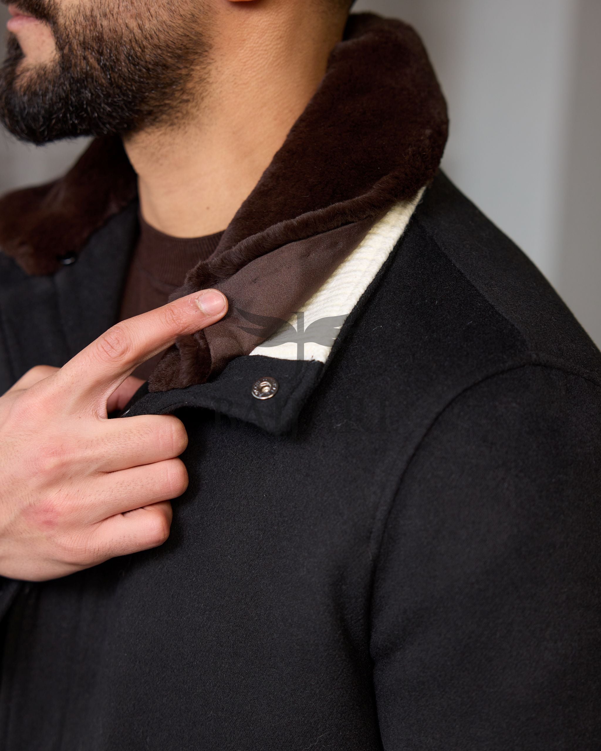 Men's Cashmere Jacket with Removable Lining and Collar, Featuring Rabbit Rex Fur Detail