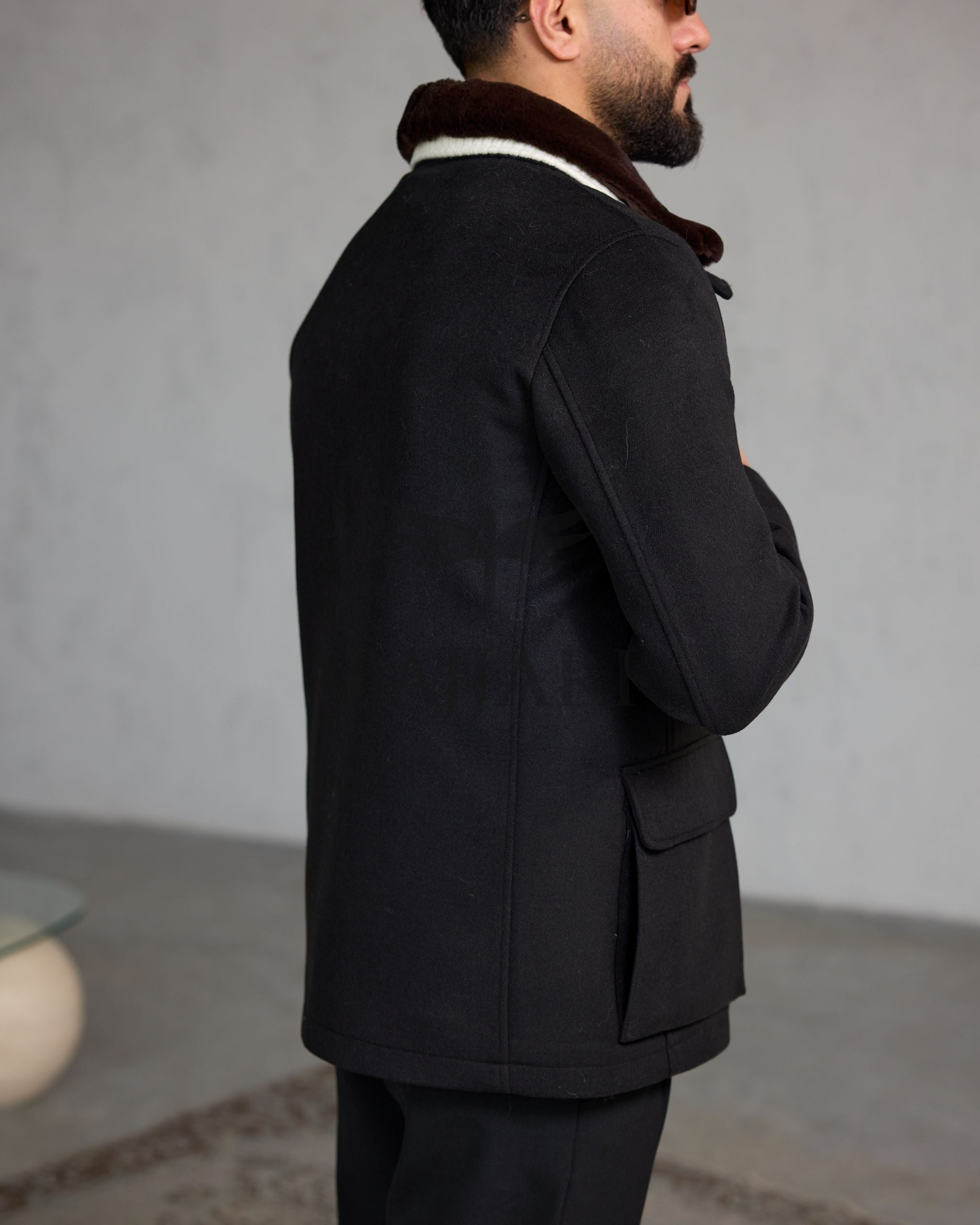 Men's Cashmere Jacket with Removable Lining and Collar, Featuring Rabbit Rex Fur Detail