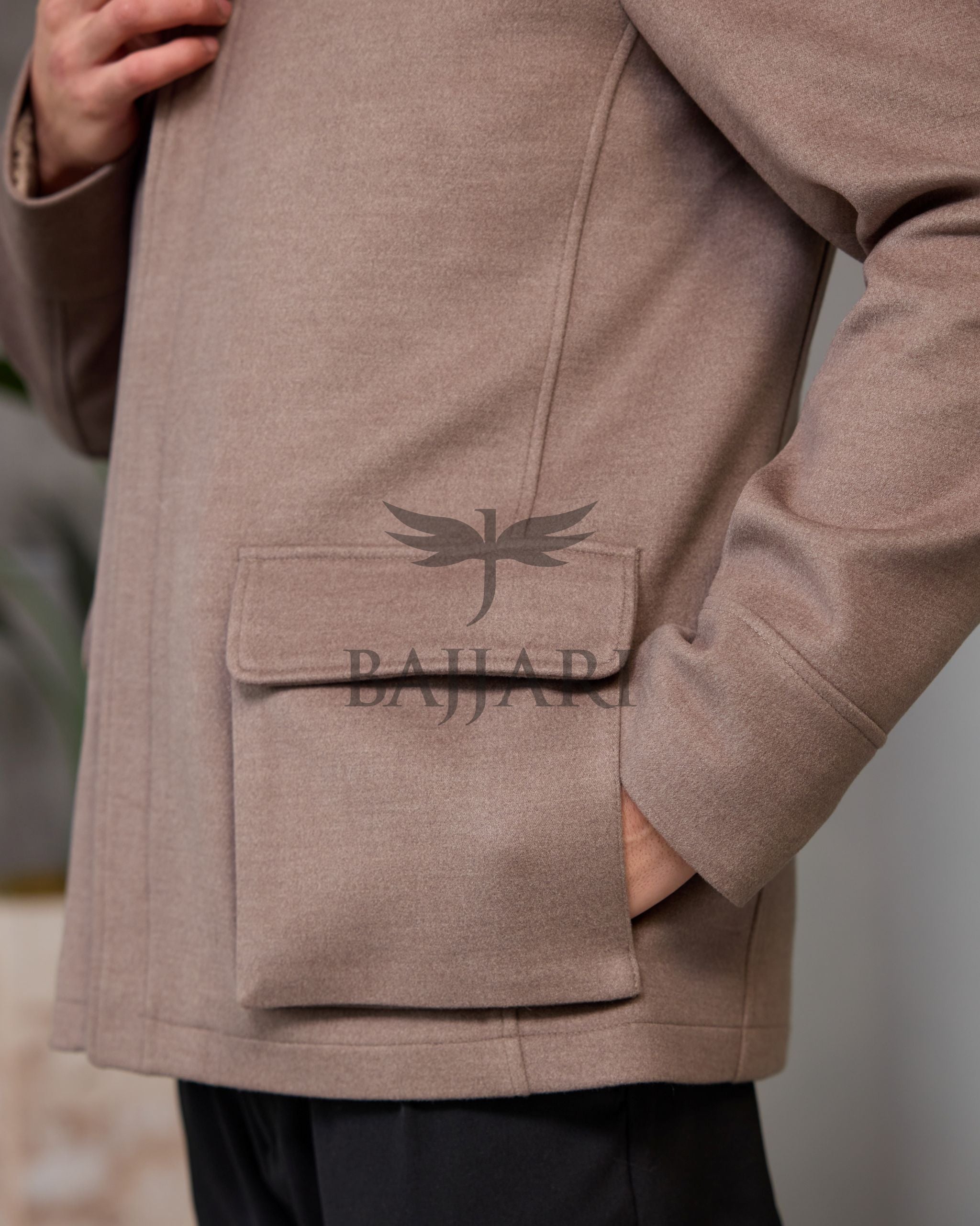 Men's Cashmere Jacket with Removable Lining and Collar, Featuring Rabbit Rex Fur Detail