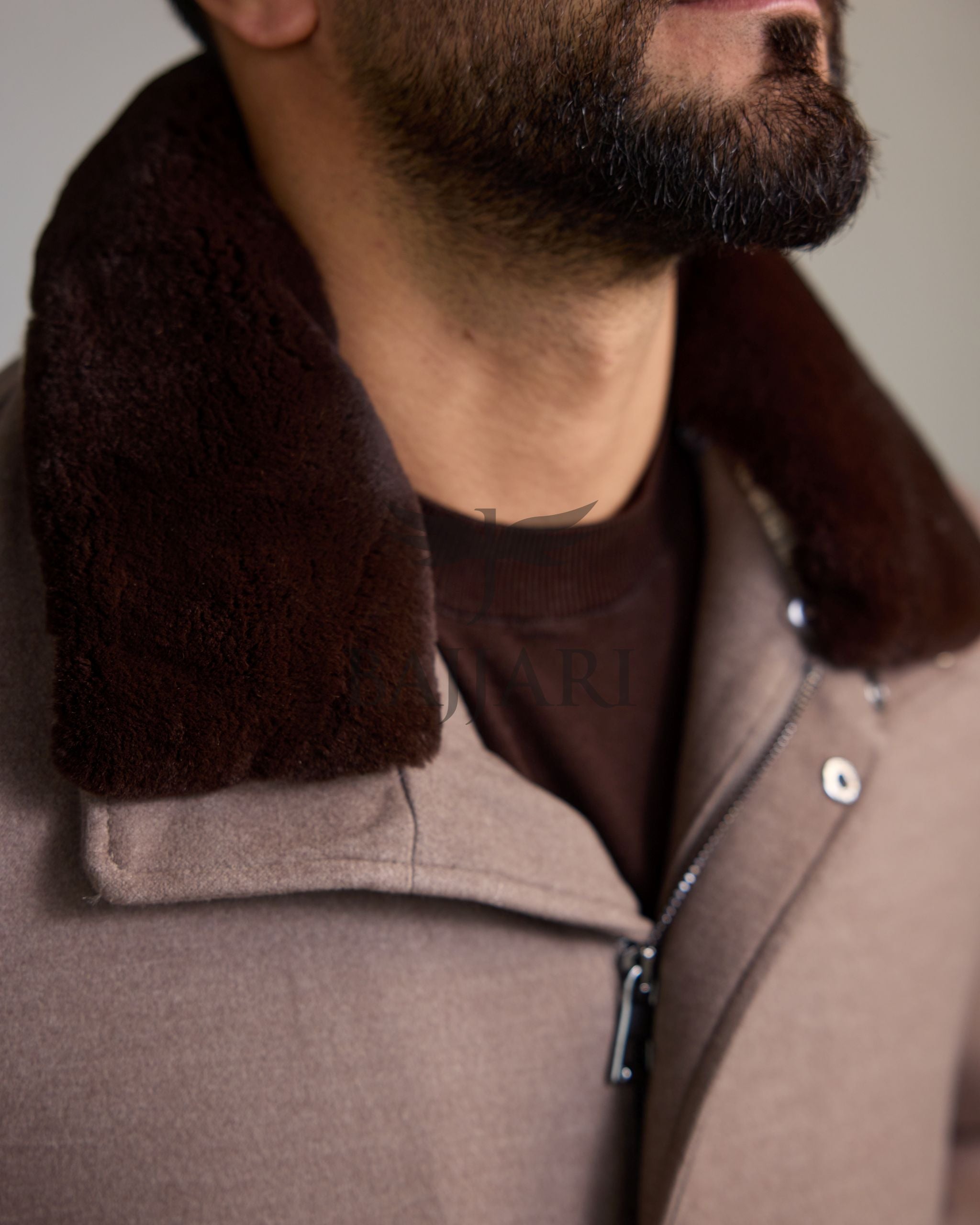 Men's Cashmere Jacket with Removable Lining and Collar, Featuring Rabbit Rex Fur Detail