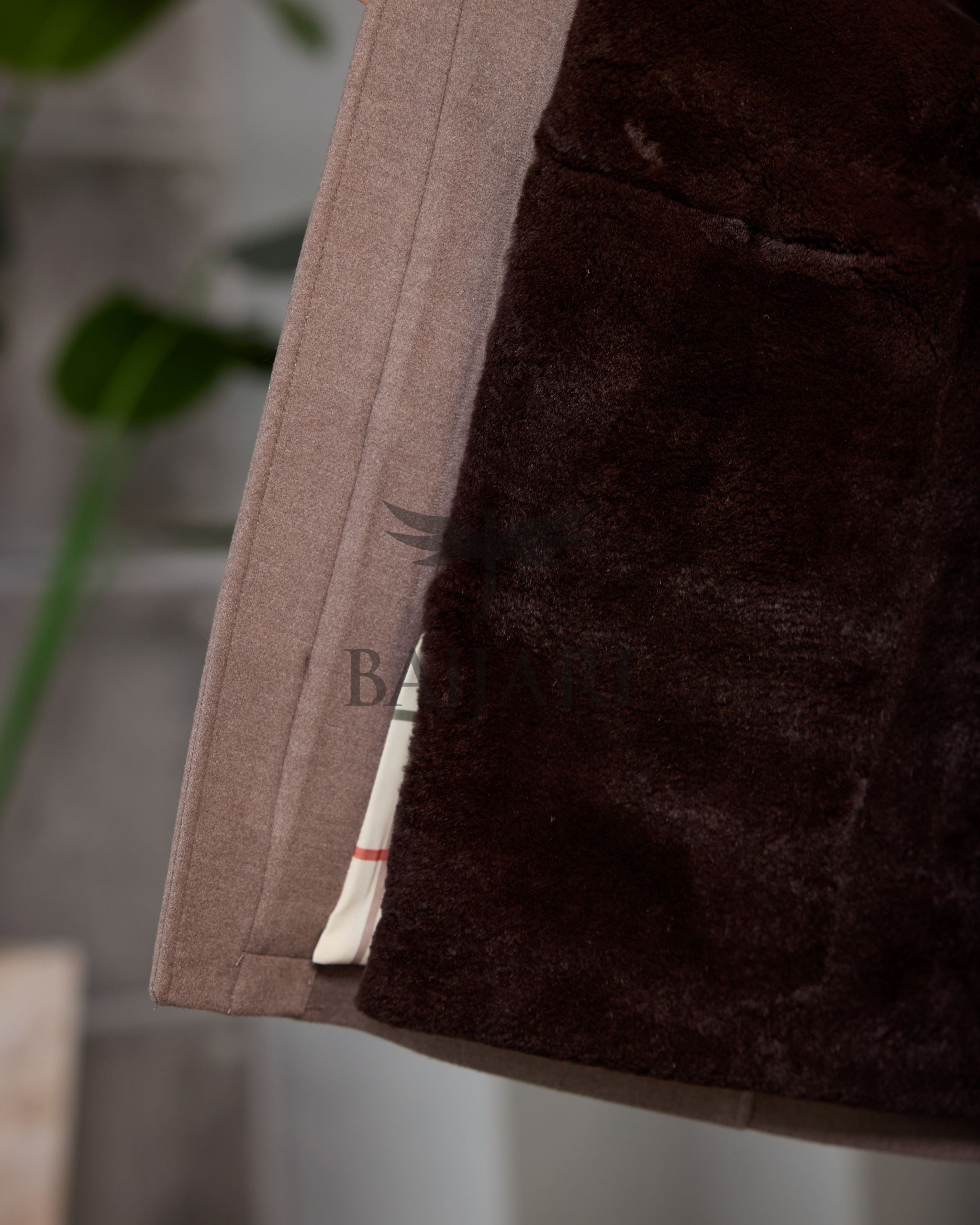 Men's Cashmere Jacket with Removable Lining and Collar, Featuring Rabbit Rex Fur Detail