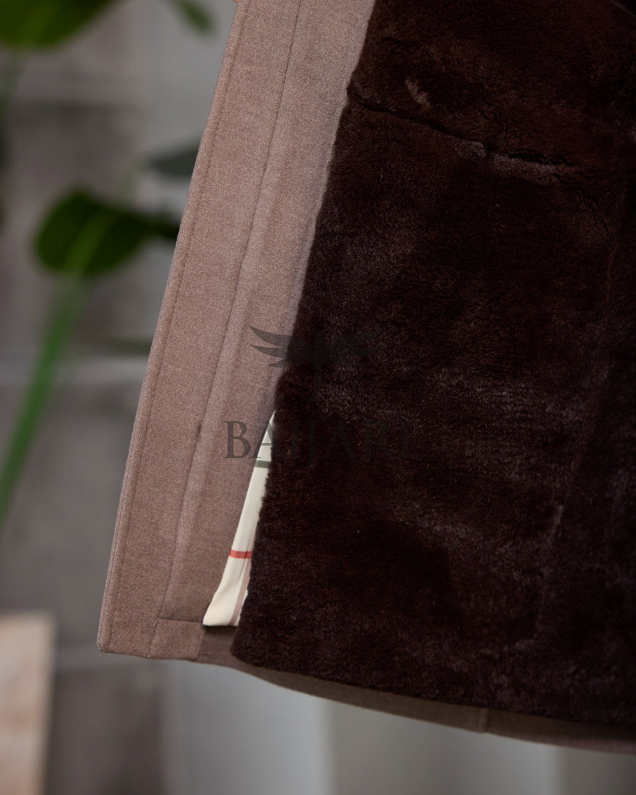 Men's Cashmere Jacket with Removable Lining and Collar, Featuring Rabbit Rex Fur Detail