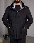 Men's Cashmere Jacket with Removable Lining and Collar, Featuring Rabbit Rex Fur Detail