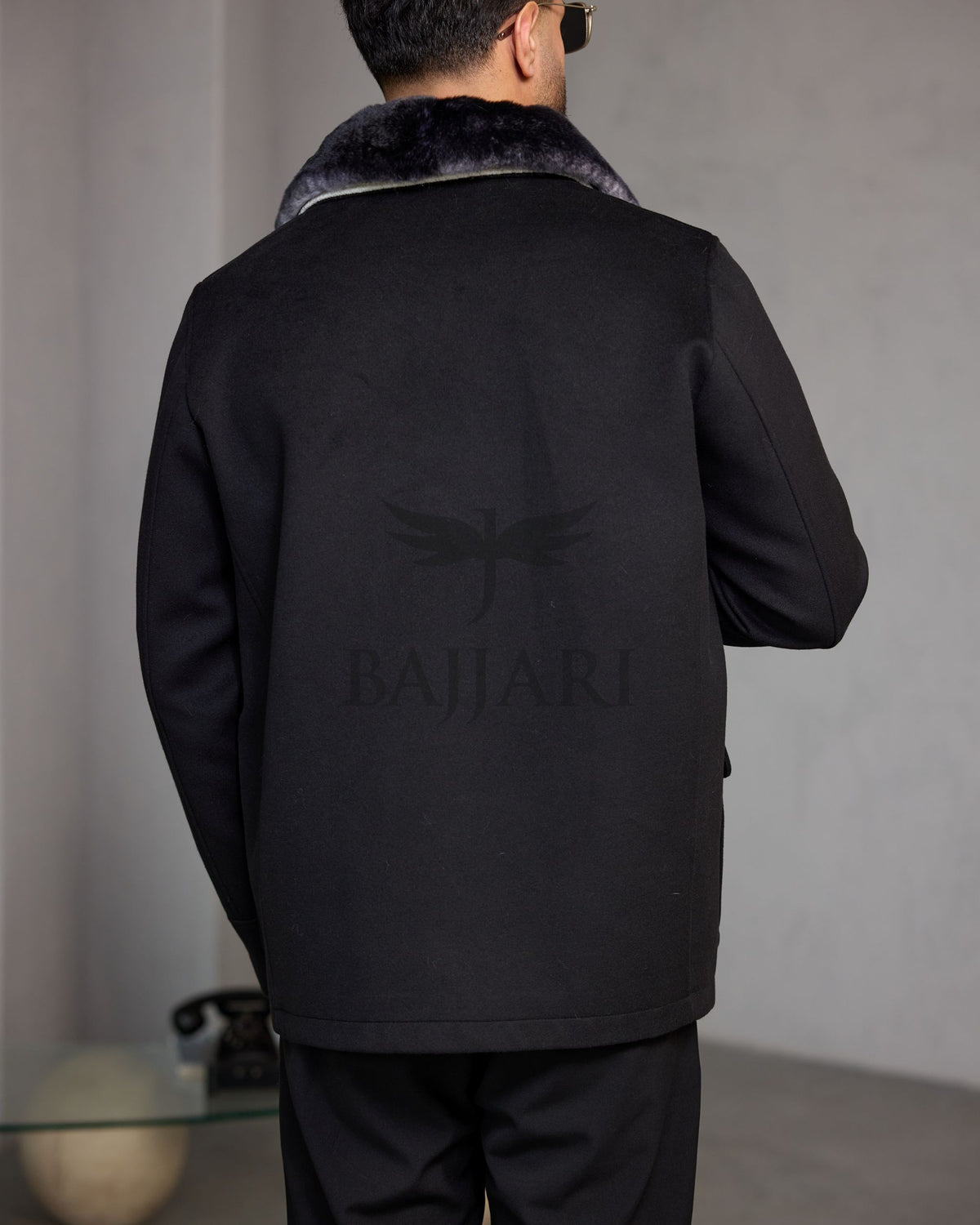 Men's Cashmere Jacket with Removable Lining and Collar, Featuring Rabbit Rex Fur Detail