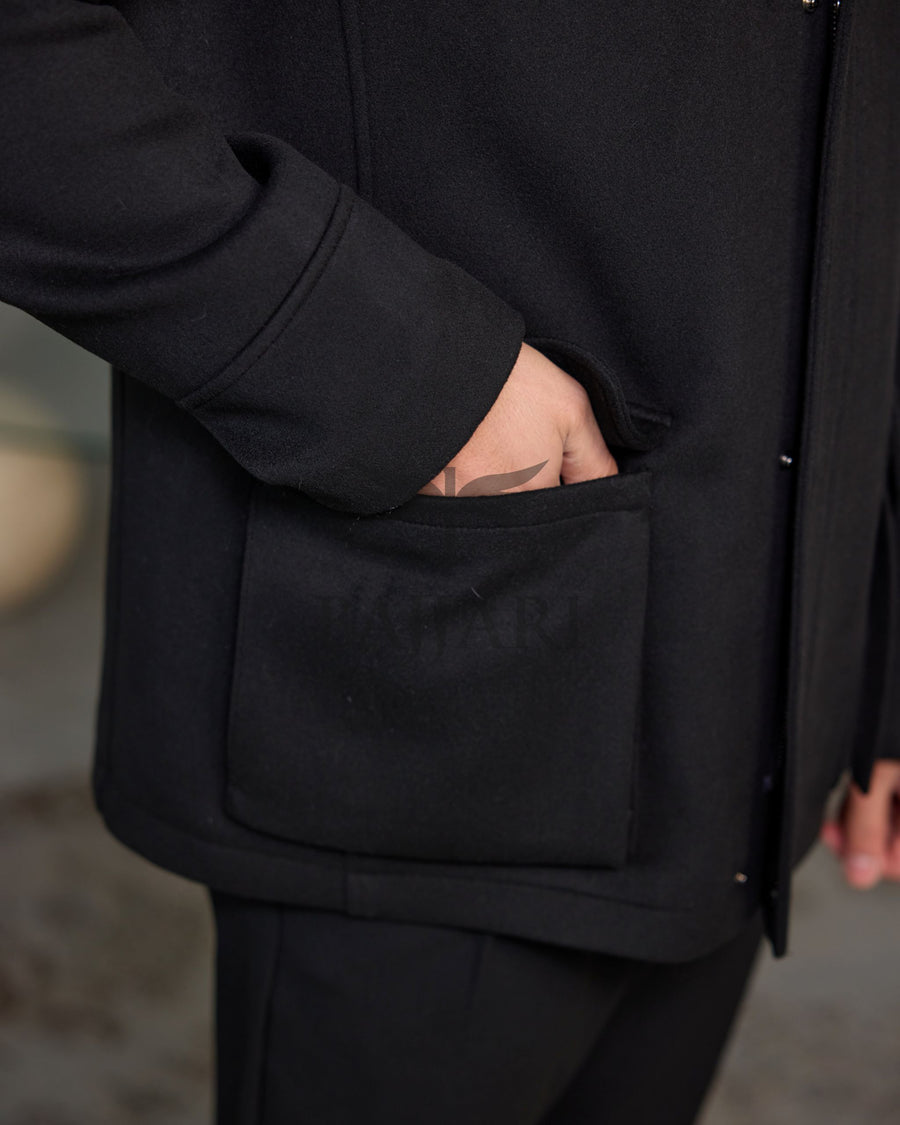 Men's Cashmere Jacket with Removable Lining and Collar, Featuring Rabbit Rex Fur Detail