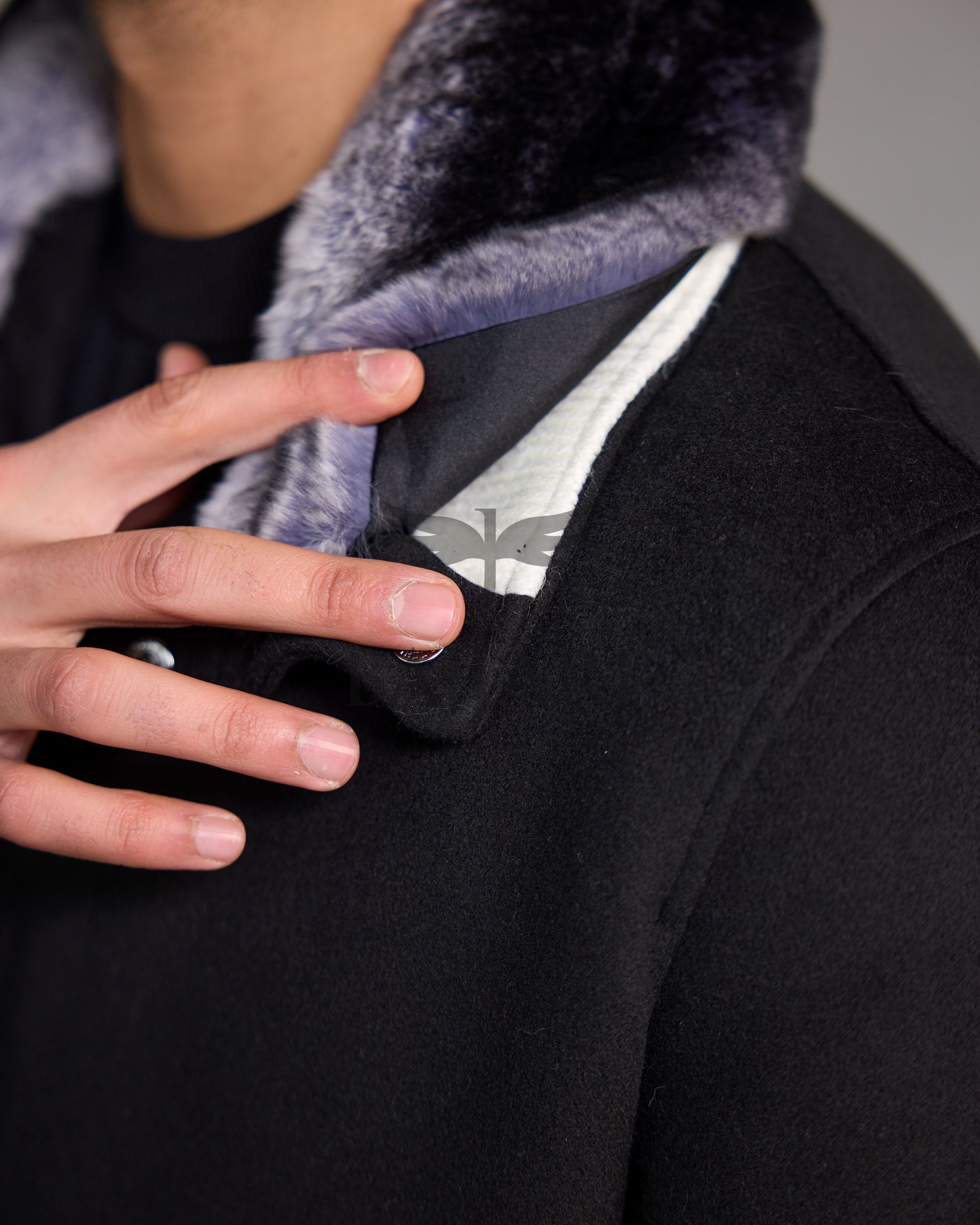 Men's Cashmere Jacket with Removable Lining and Collar, Featuring Rabbit Rex Fur Detail