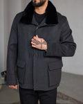 Removable Collar Rabbit Rex Fur Trimmed Cashmere Men’s Jacket