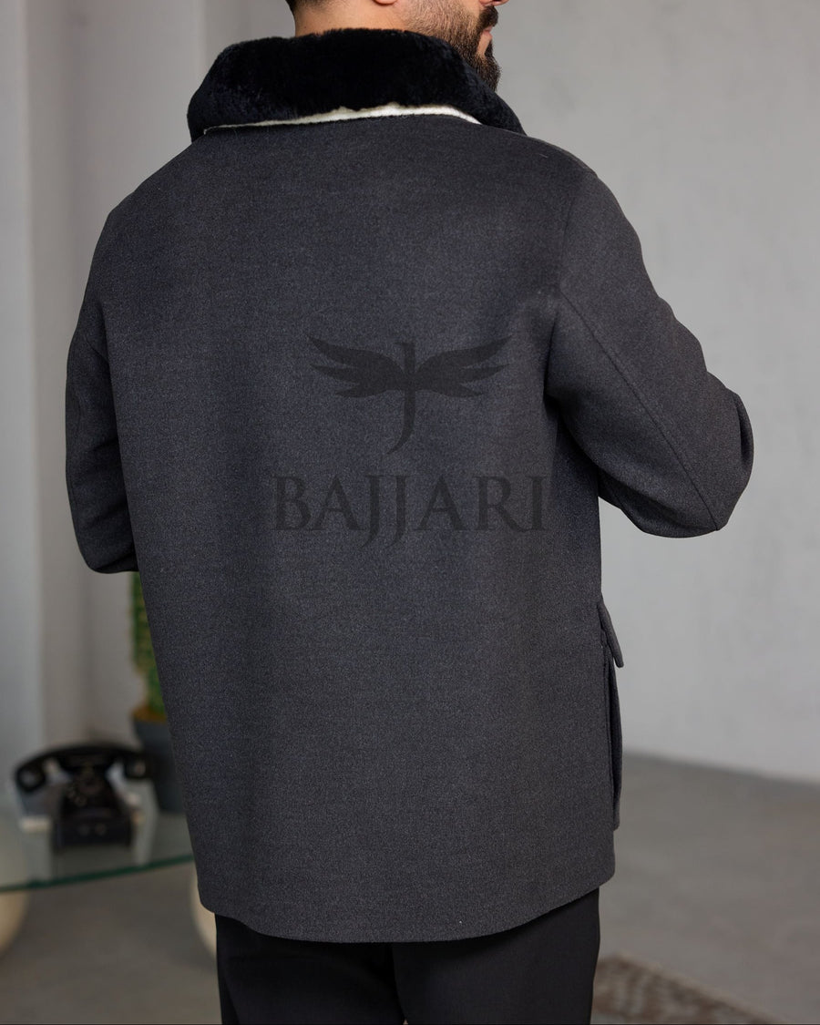 Removable Collar Rabbit Rex Fur Trimmed Cashmere Men’s Jacket