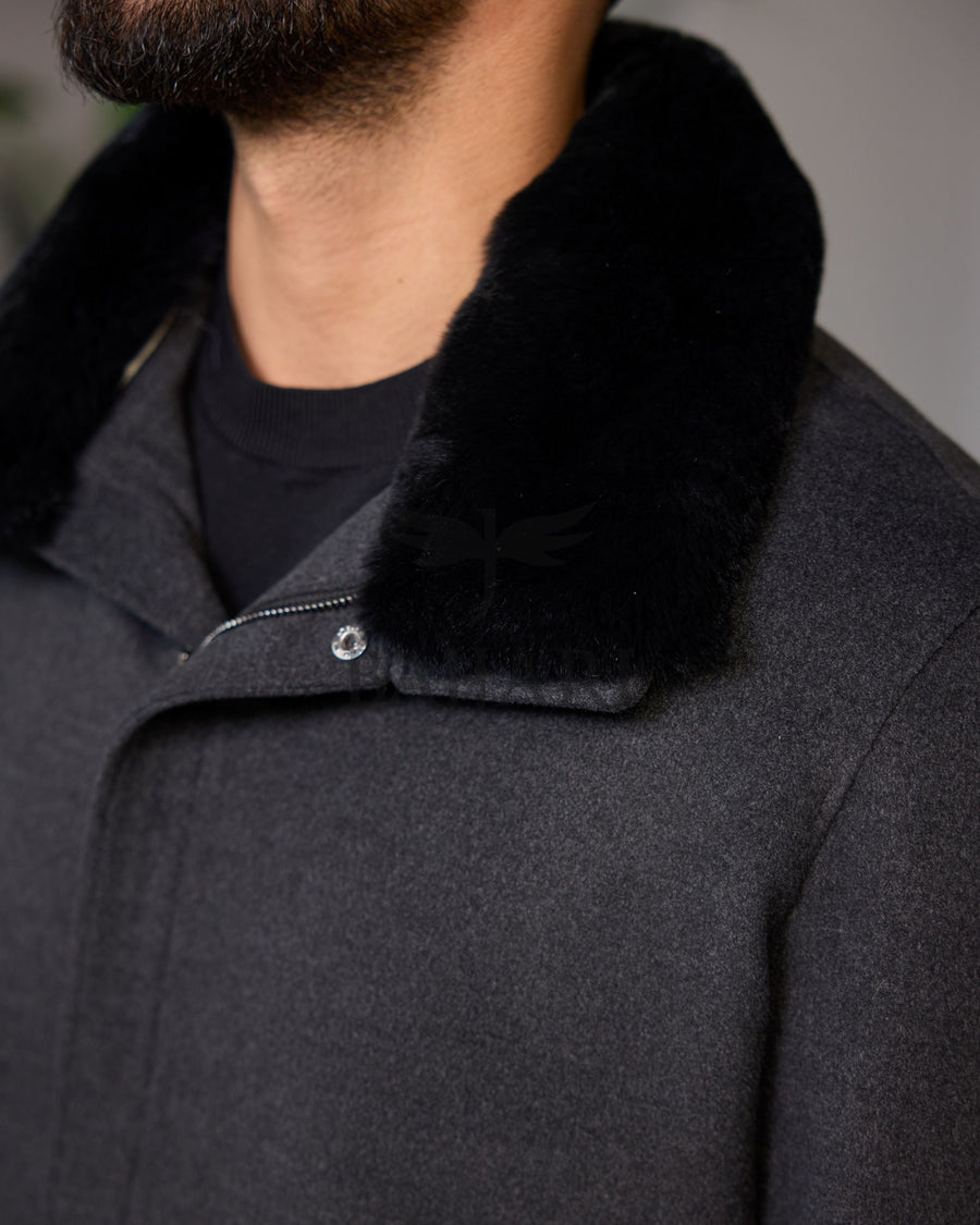 Removable Collar Rabbit Rex Fur Trimmed Cashmere Men’s Jacket