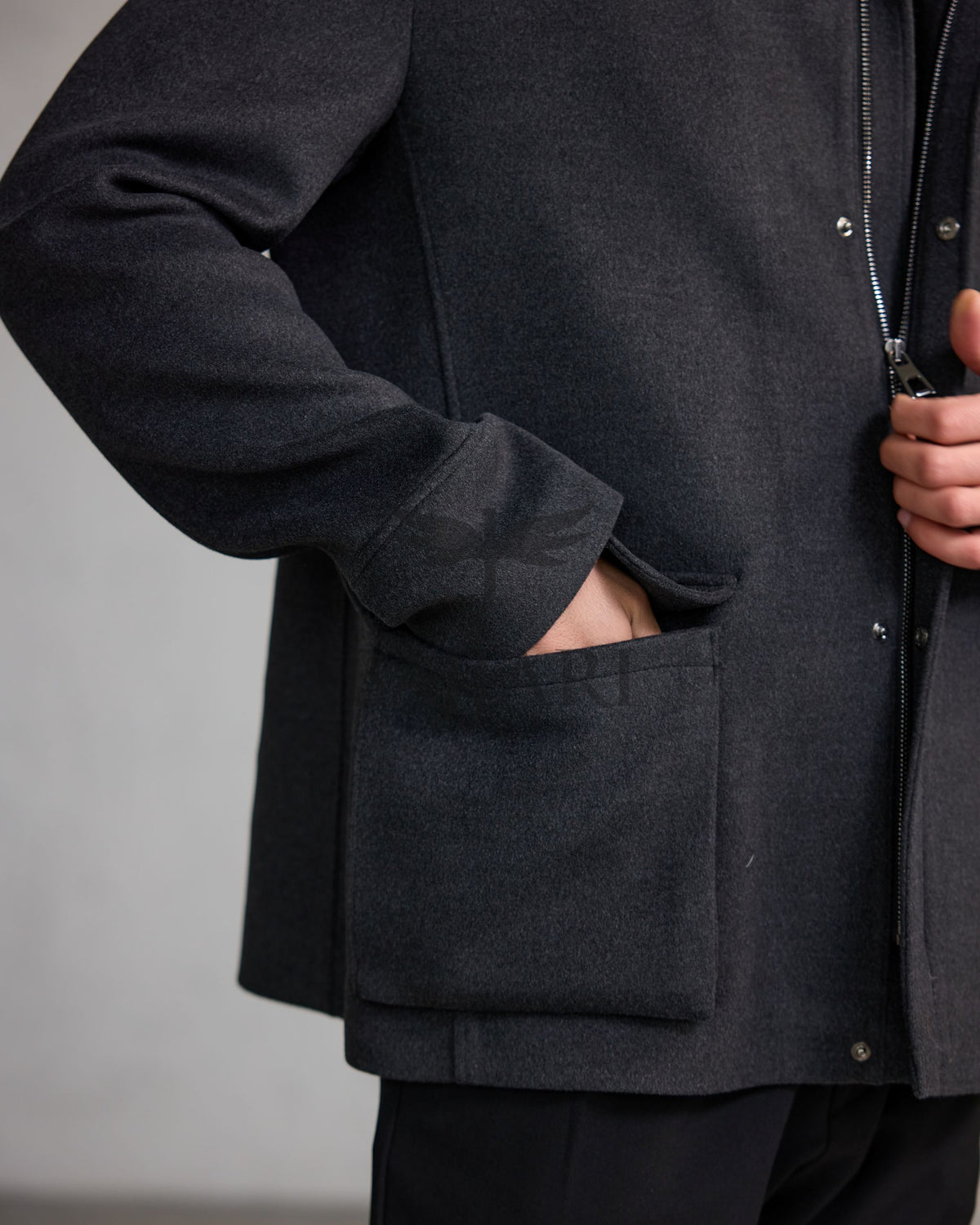 Removable Collar Rabbit Rex Fur Trimmed Cashmere Men’s Jacket