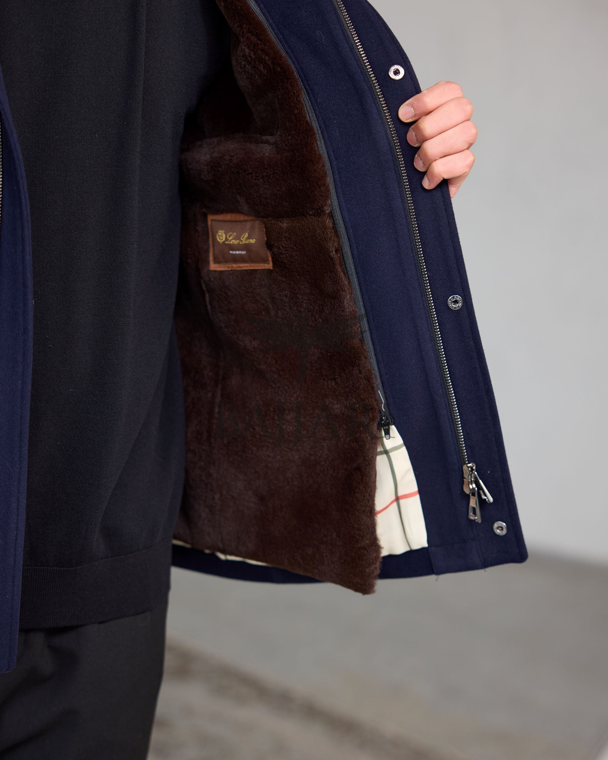 Men's Cashmere Jacket with Removable Lining and Collar, Featuring Rabbit Rex Fur Detail