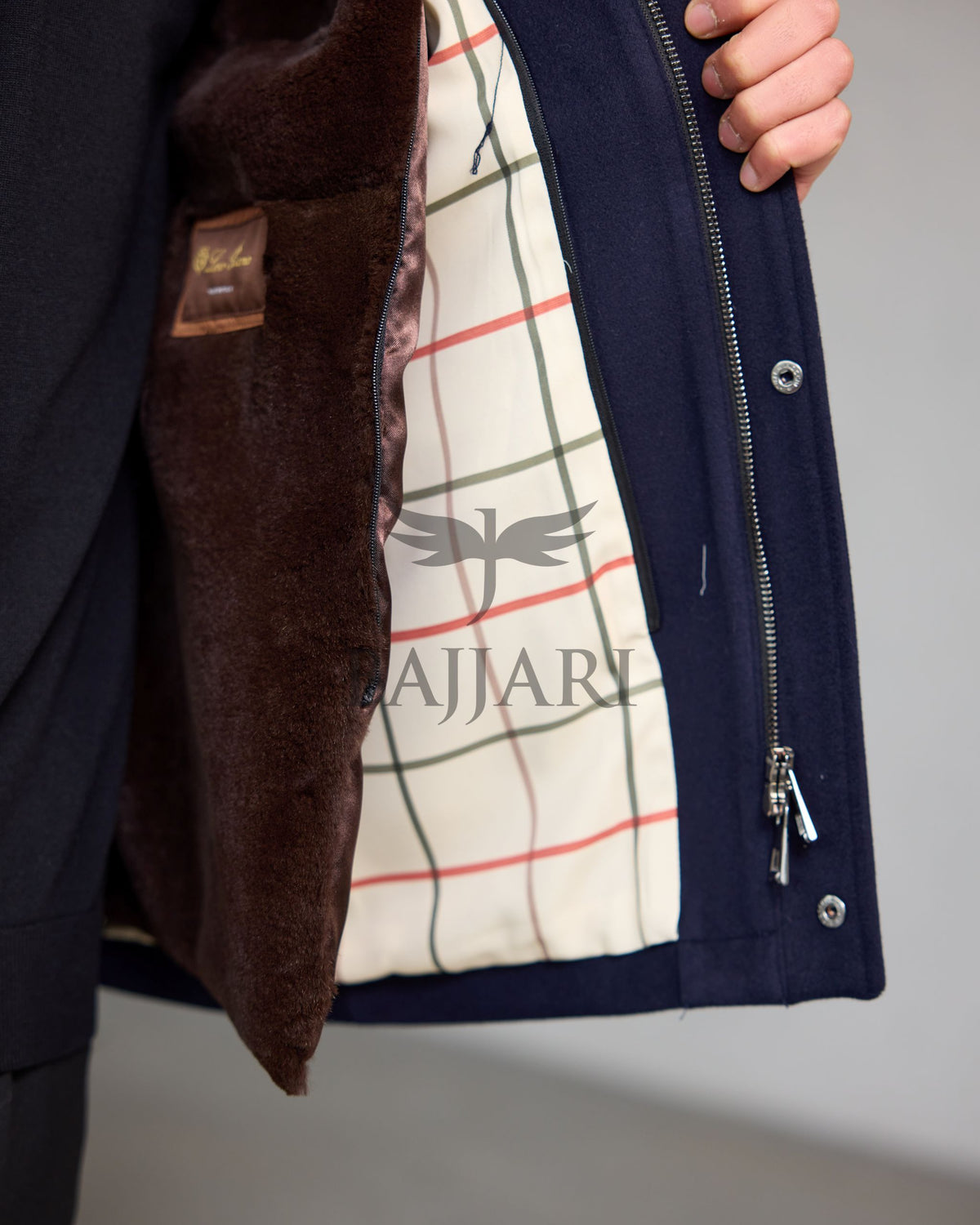 Men's Cashmere Jacket with Removable Lining and Collar, Featuring Rabbit Rex Fur Detail