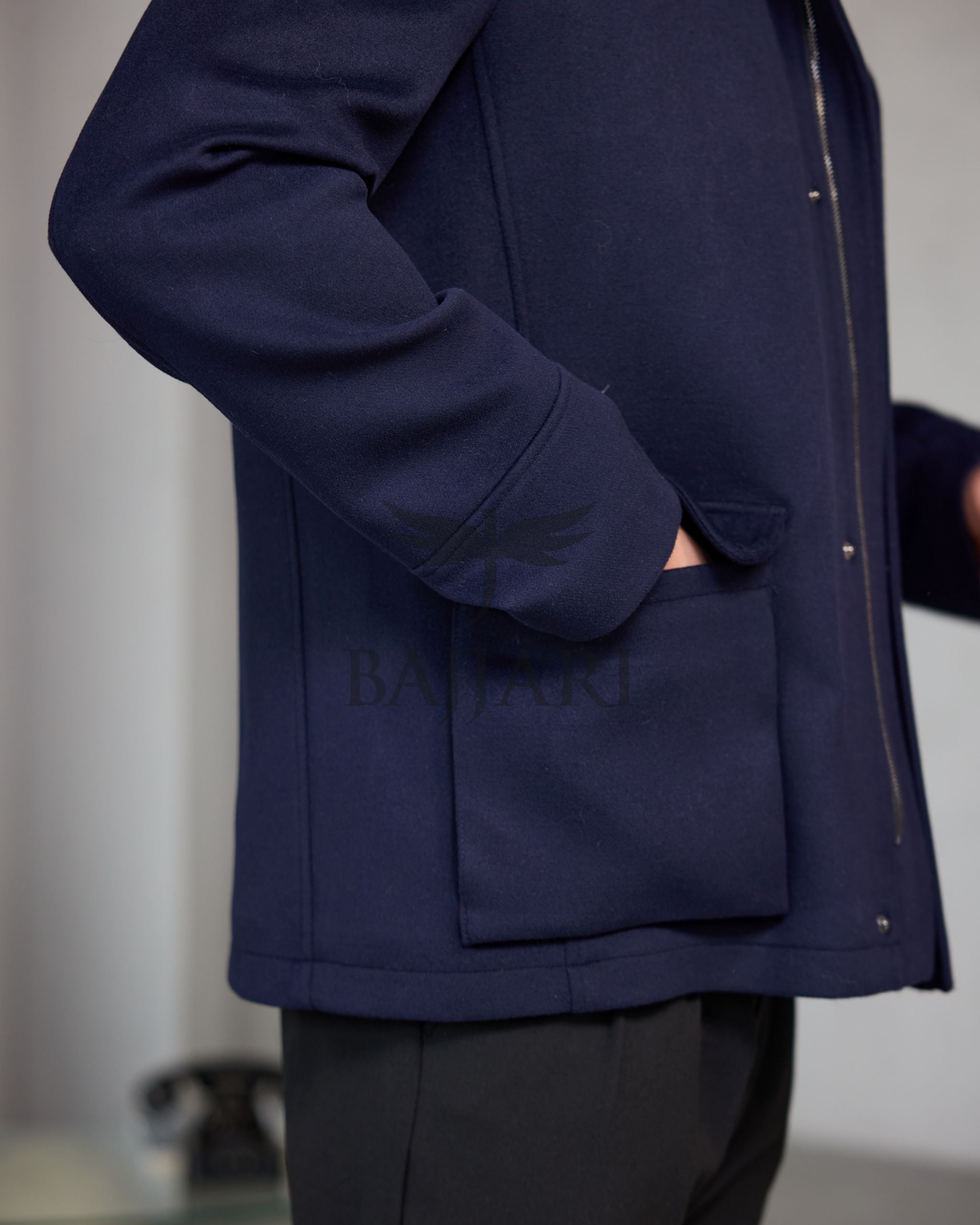 Men's Cashmere Jacket with Removable Lining and Collar, Featuring Rabbit Rex Fur Detail
