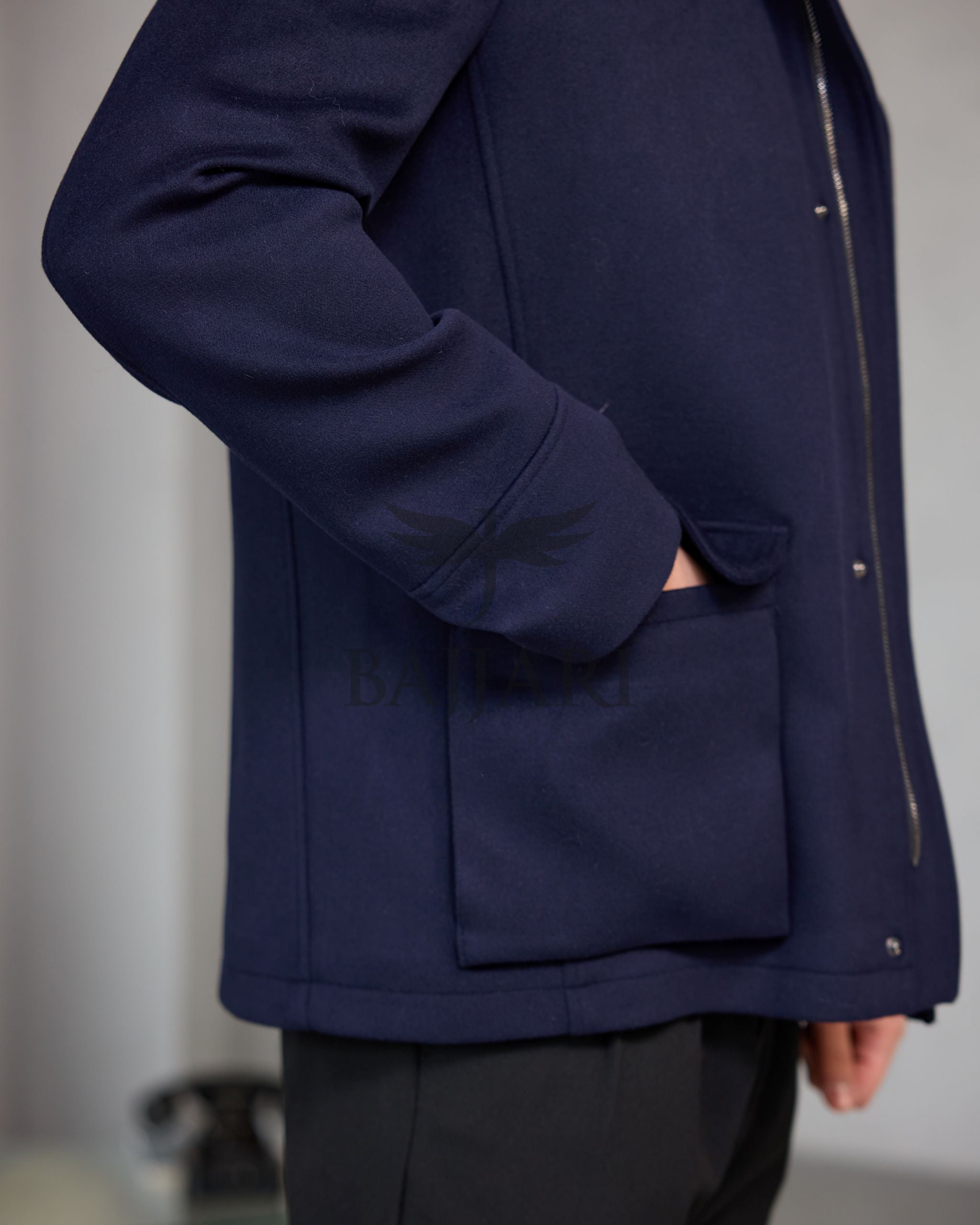 Men's Cashmere Jacket with Removable Lining and Collar, Featuring Rabbit Rex Fur Detail