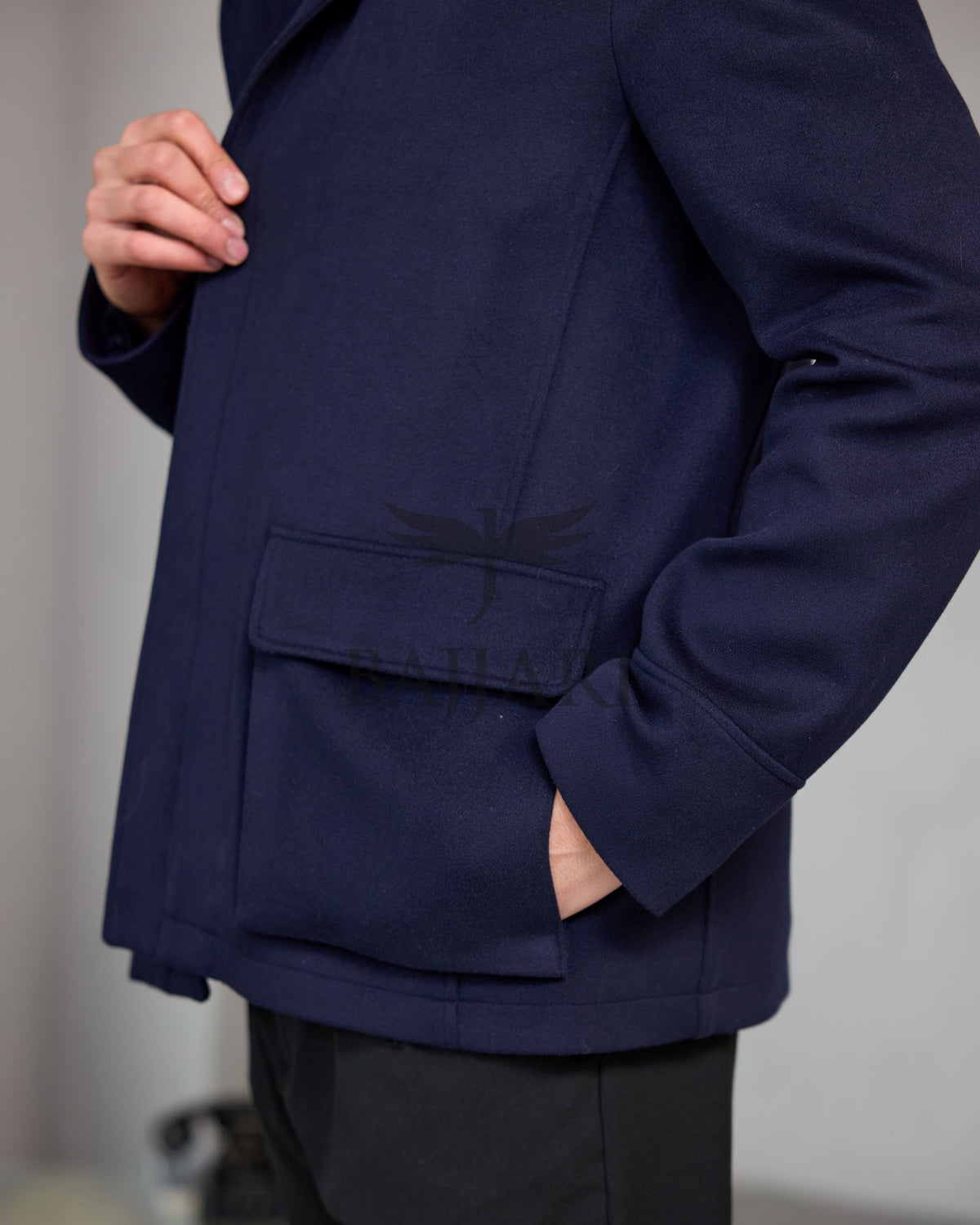 Men's Cashmere Jacket with Removable Lining and Collar, Featuring Rabbit Rex Fur Detail