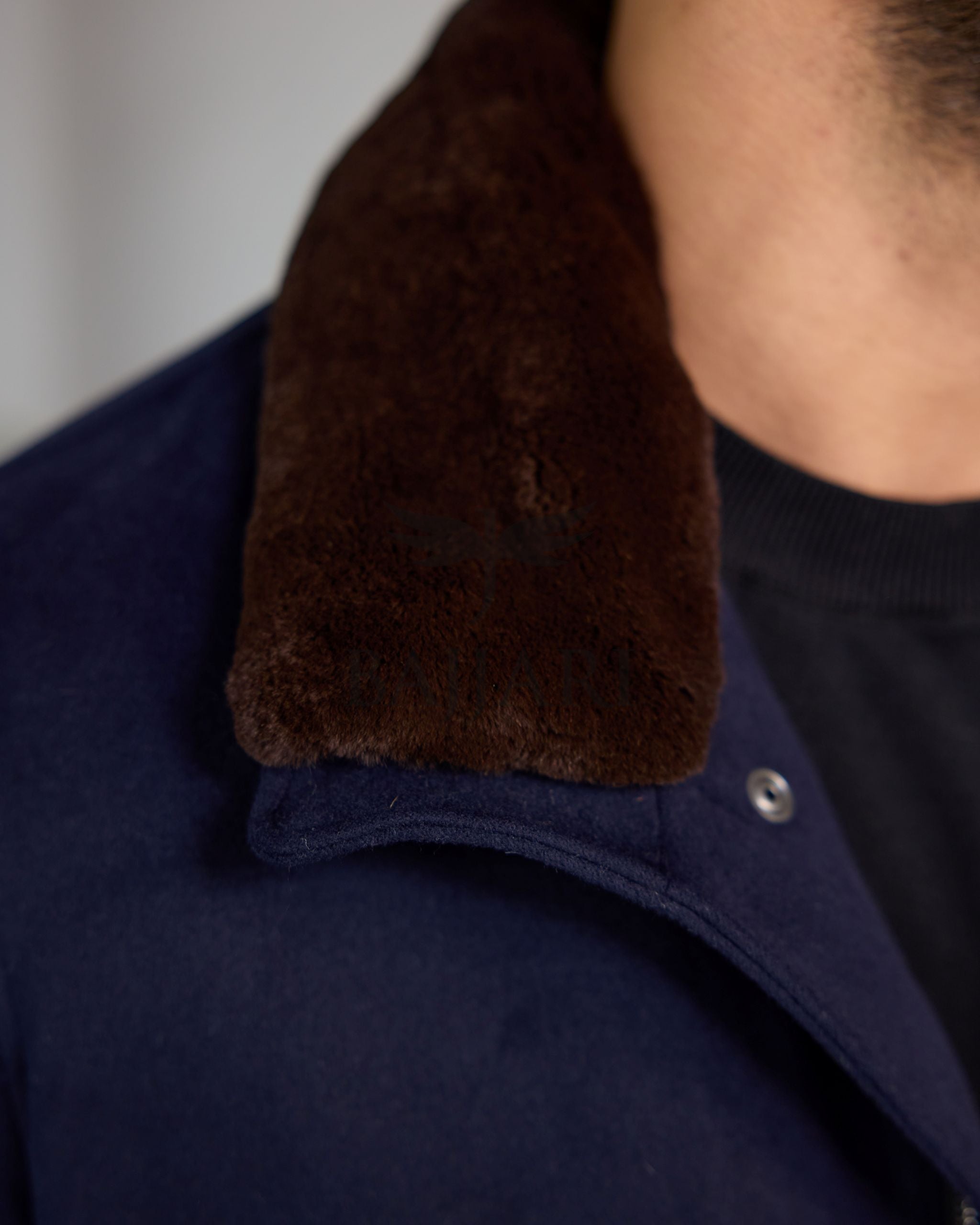 Men's Cashmere Jacket with Removable Lining and Collar, Featuring Rabbit Rex Fur Detail