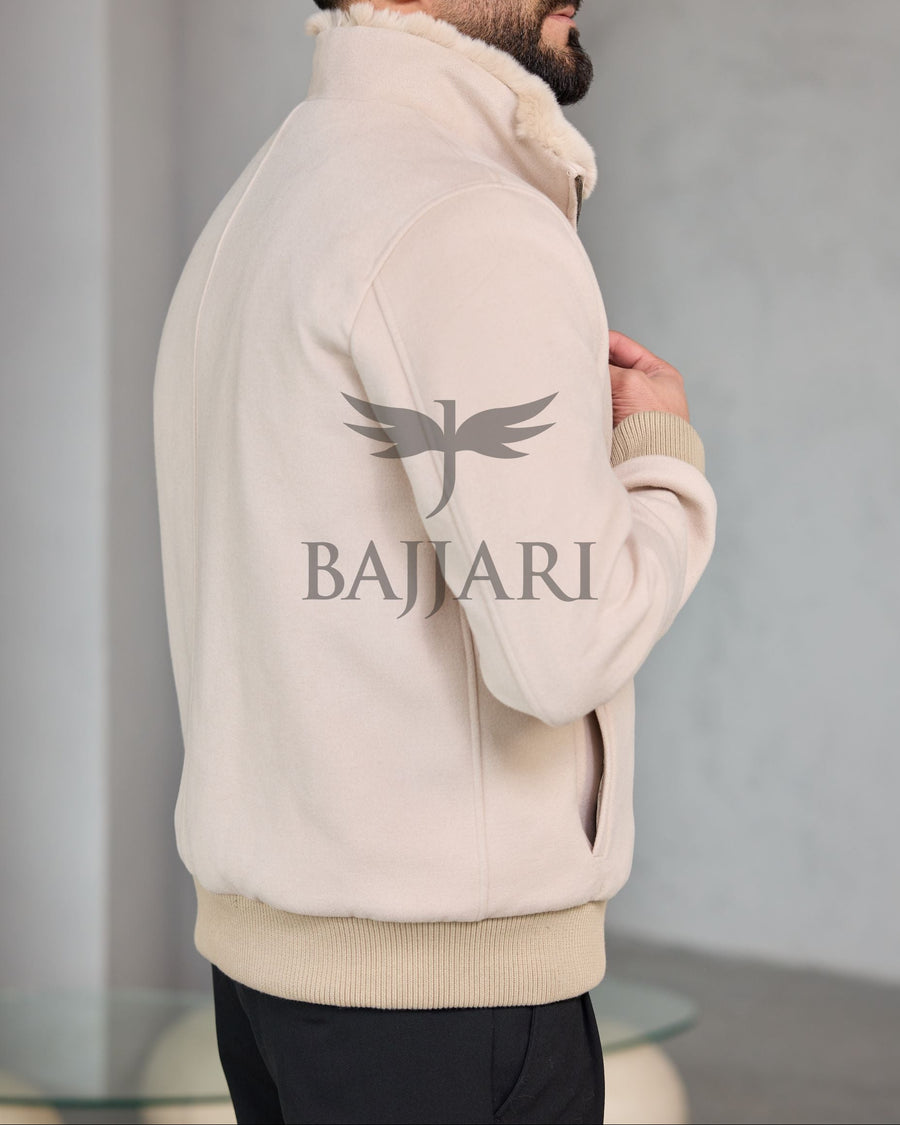 Cashmere-Touch Winter Jacket with Genuine Rex Fur Lining