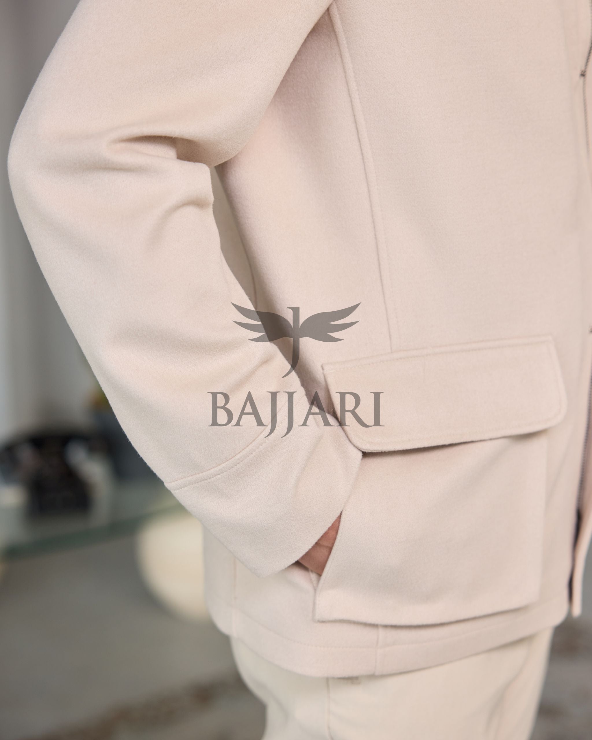 Removable Collar Rabbit Rex Fur Trimmed Cashmere Men’s Jacket