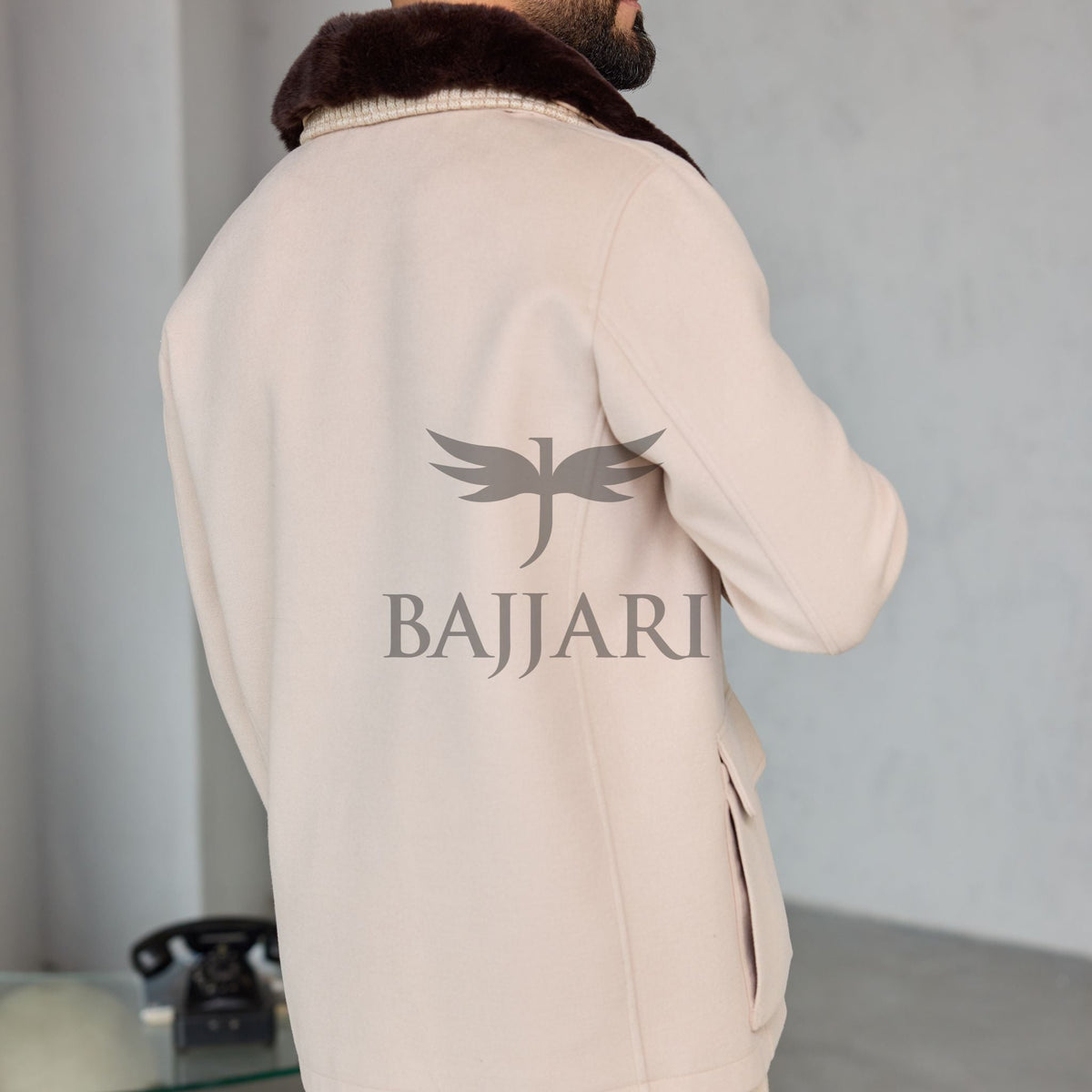 Removable Collar Rabbit Rex Fur Trimmed Cashmere Men’s Jacket
