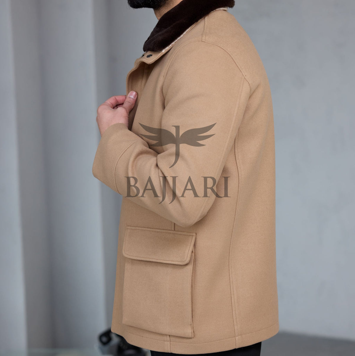 Removable Collar Rabbit Rex Fur Trimmed Cashmere Men’s Jacket