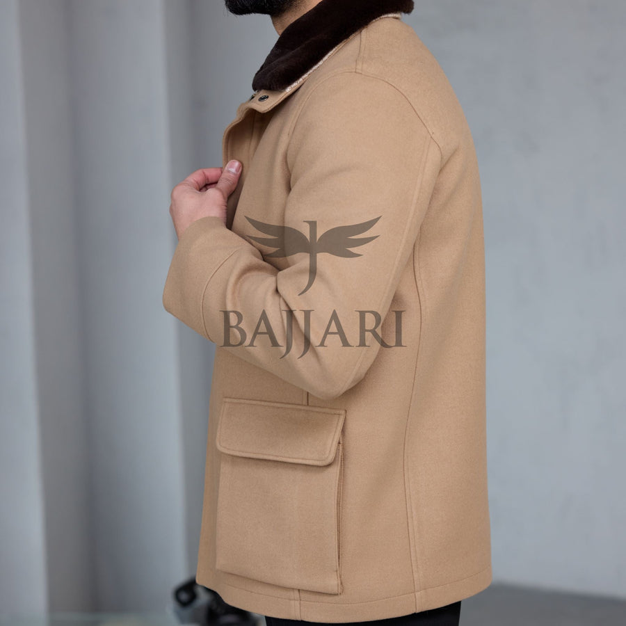 Removable Collar Rabbit Rex Fur Trimmed Cashmere Men’s Jacket
