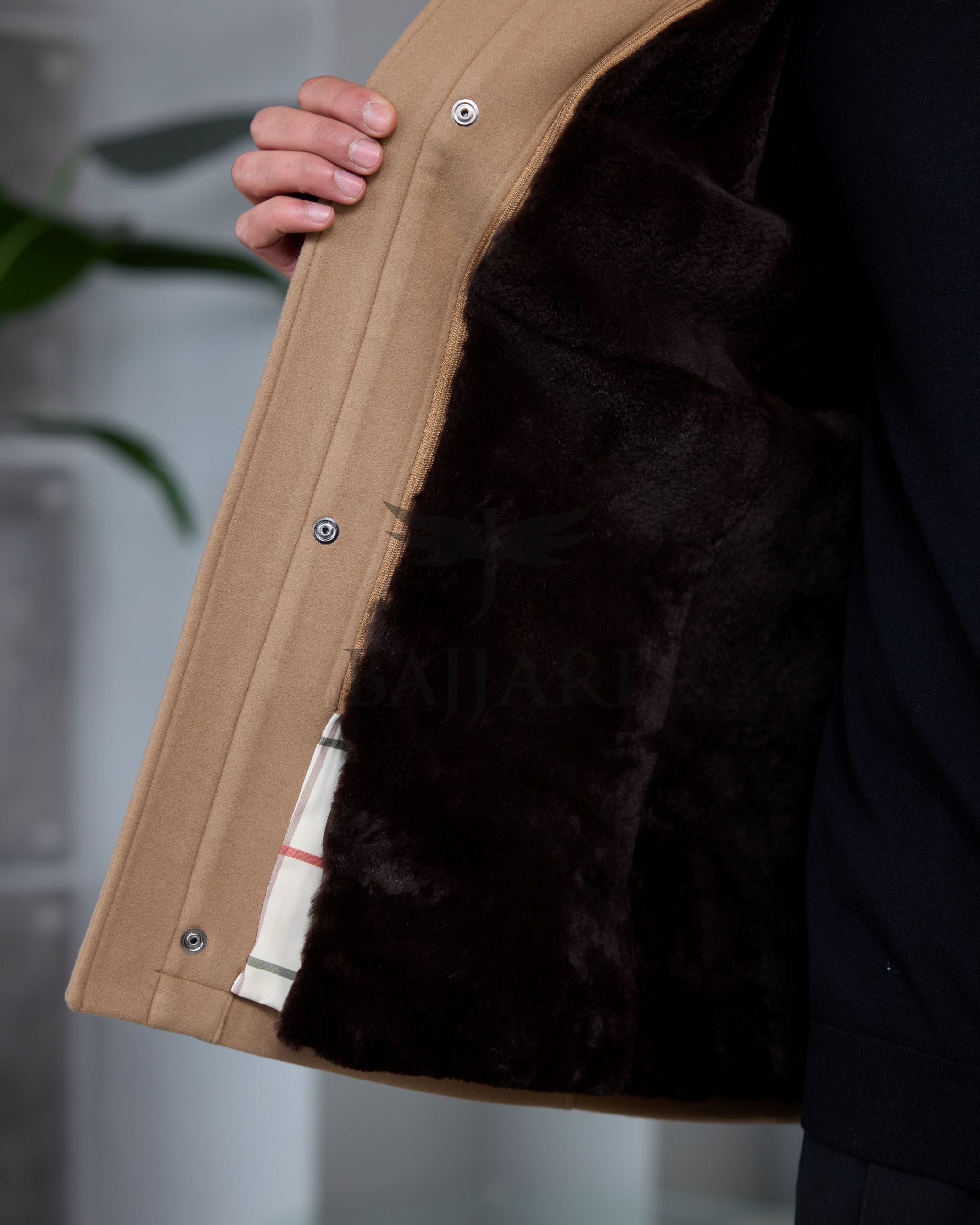 Removable Collar Rabbit Rex Fur Trimmed Cashmere Men’s Jacket