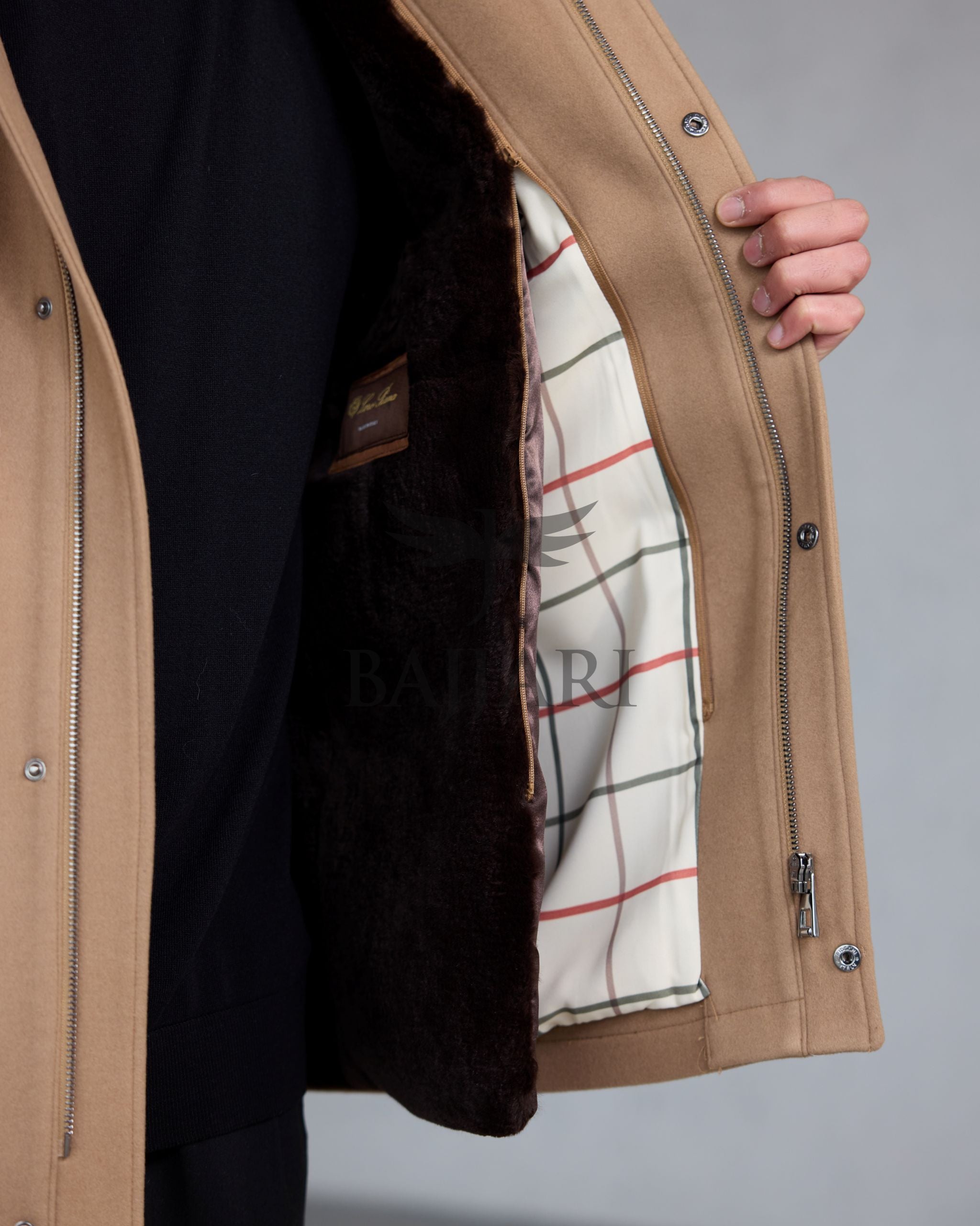 Removable Collar Rabbit Rex Fur Trimmed Cashmere Men’s Jacket