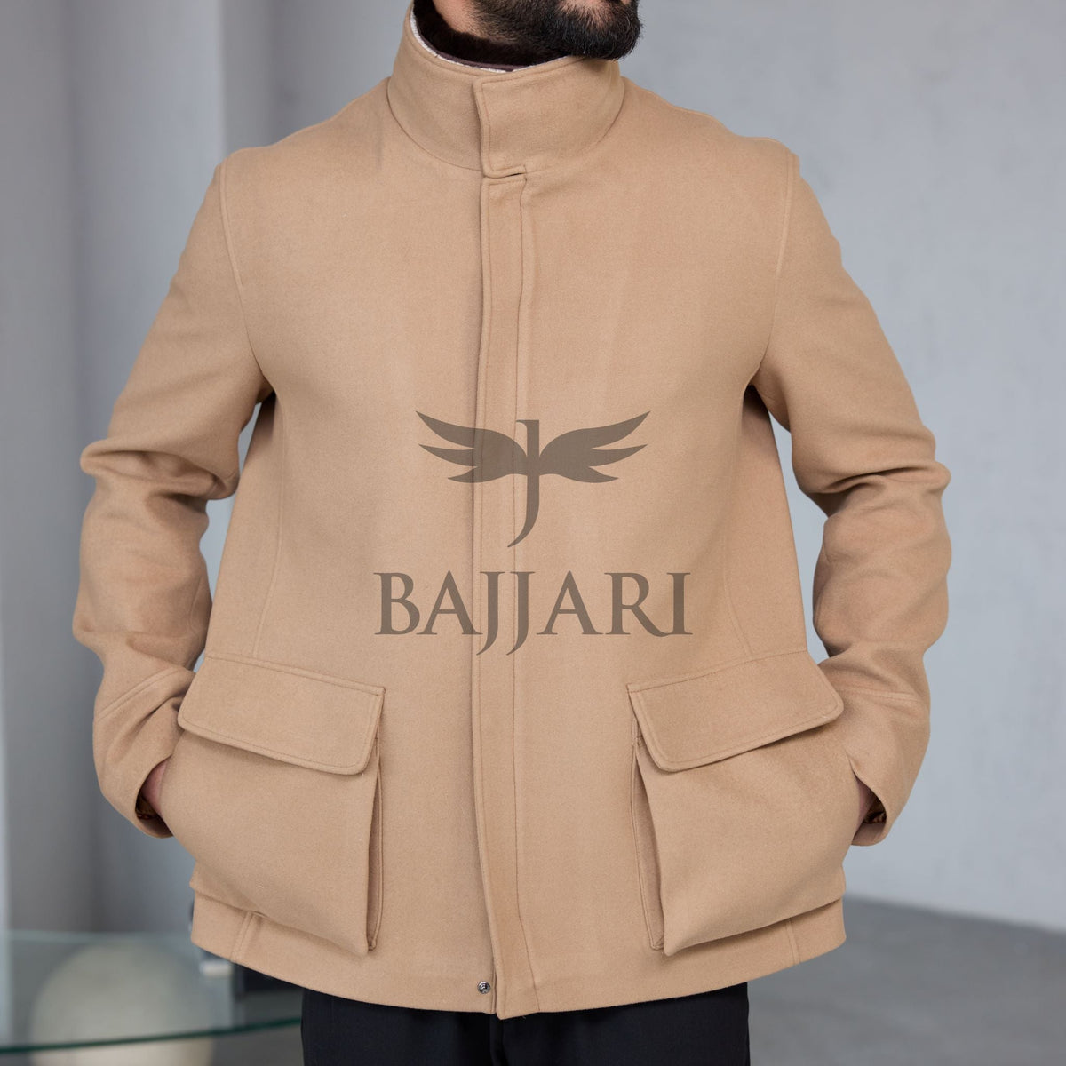 Removable Collar Rabbit Rex Fur Trimmed Cashmere Men’s Jacket