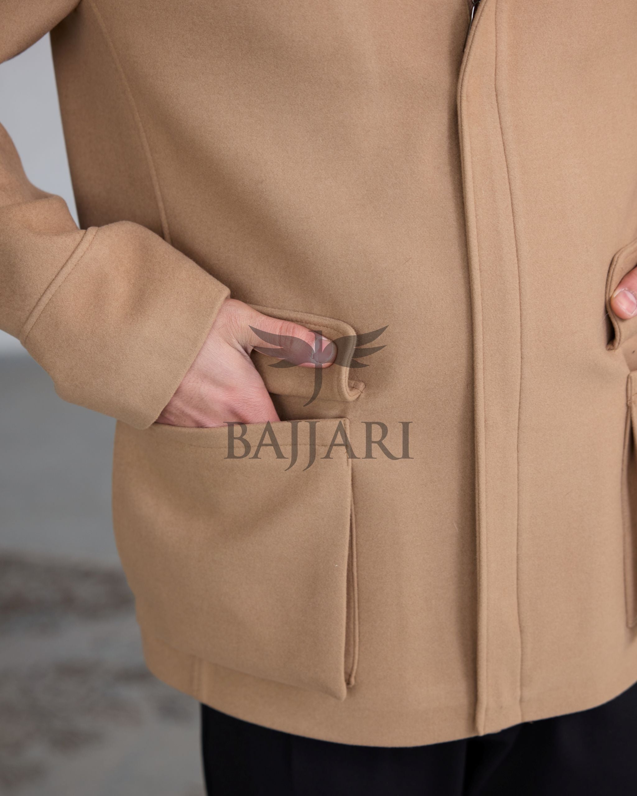 Removable Collar Rabbit Rex Fur Trimmed Cashmere Men’s Jacket