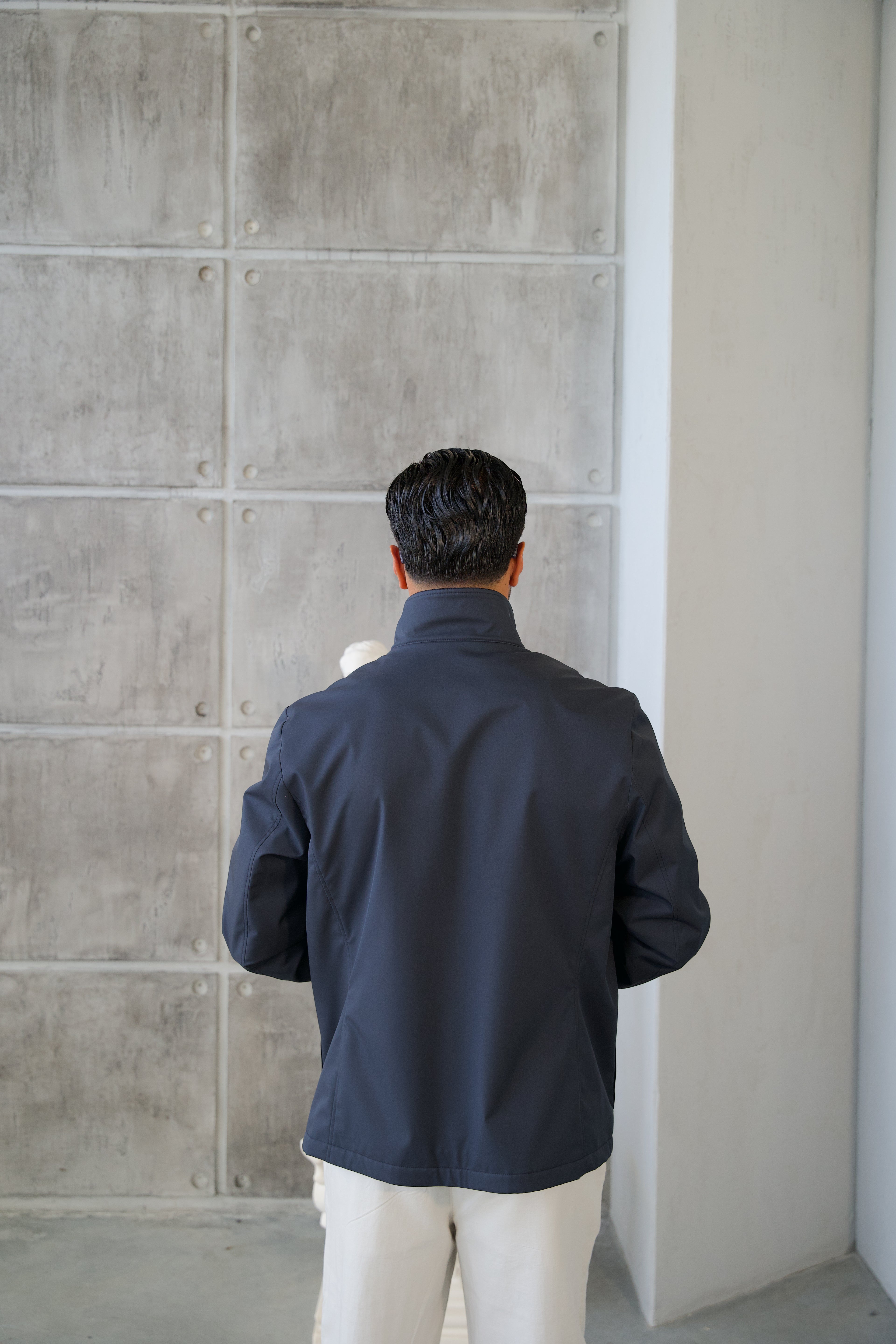 Men's Jacket with Double Pockets and Knitted Collar