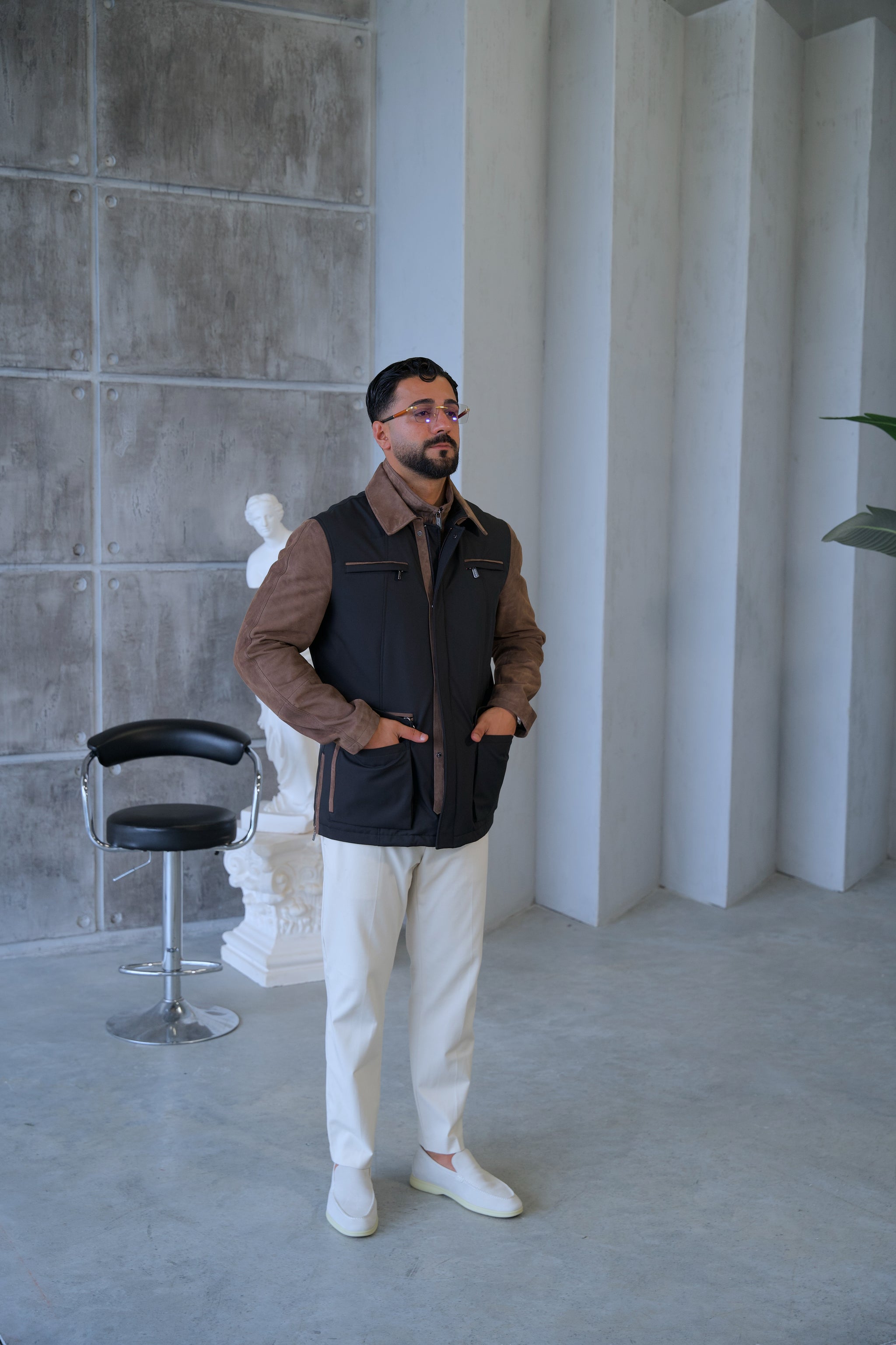 Waterproof and Suede Leather Fabric Men's Jacket