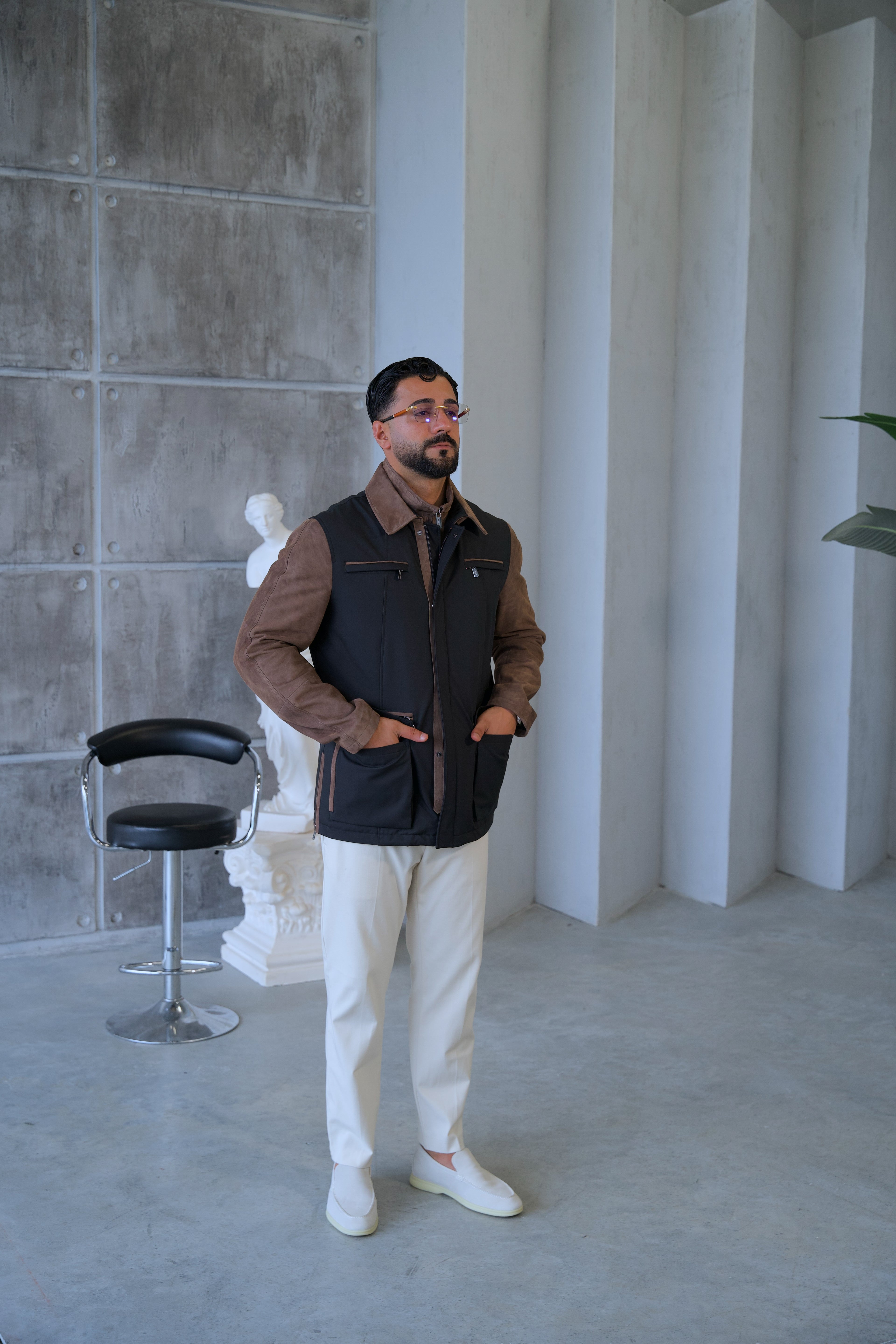 Waterproof and Suede Leather Fabric Men's Jacket