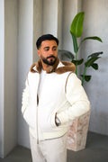 Men's Waterproof Fabric Hooded Jacket with Fur Lining, Knitted Sleeves