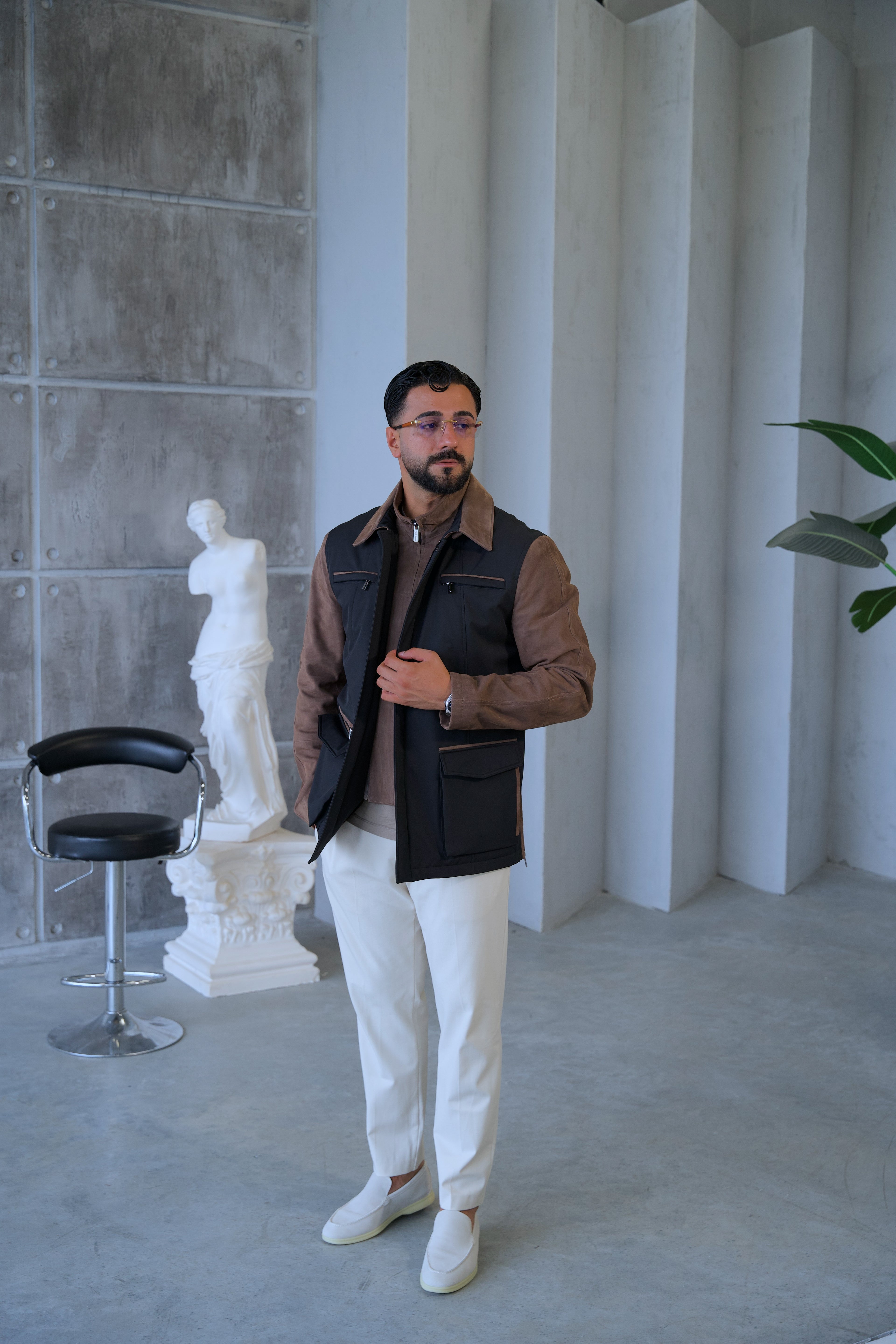 Waterproof and Suede Leather Fabric Men's Jacket
