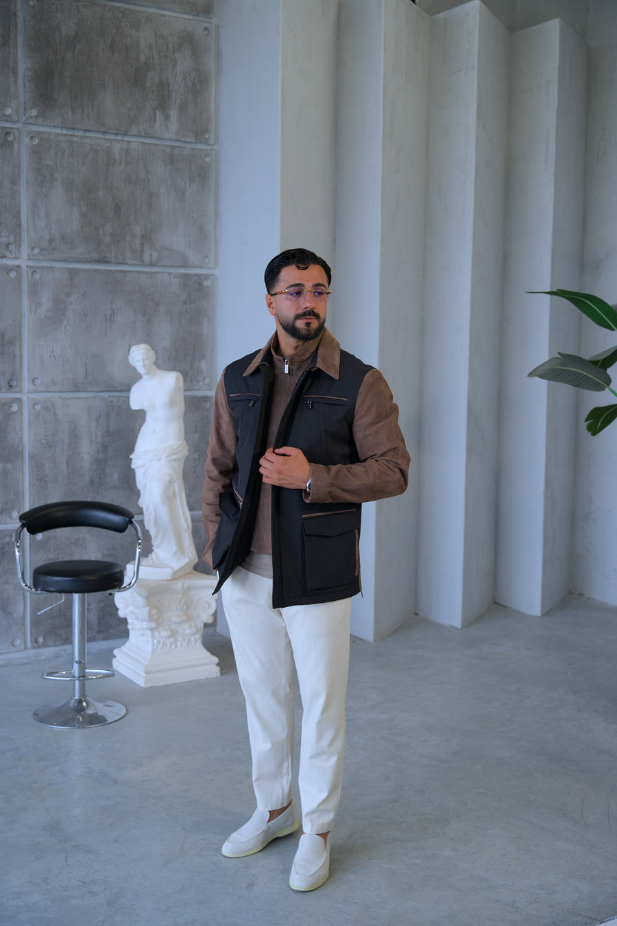 Waterproof and Suede Leather Fabric Men's Jacket